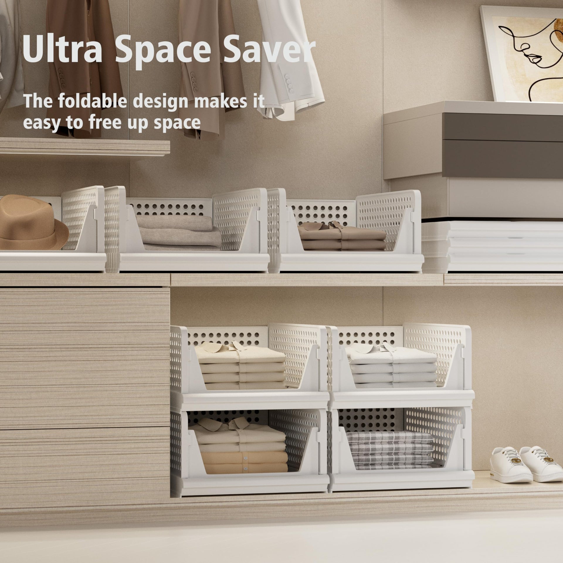 5 Pack Closet Storage Bins Stackable Organizer Drawer Shelf (5 Count)