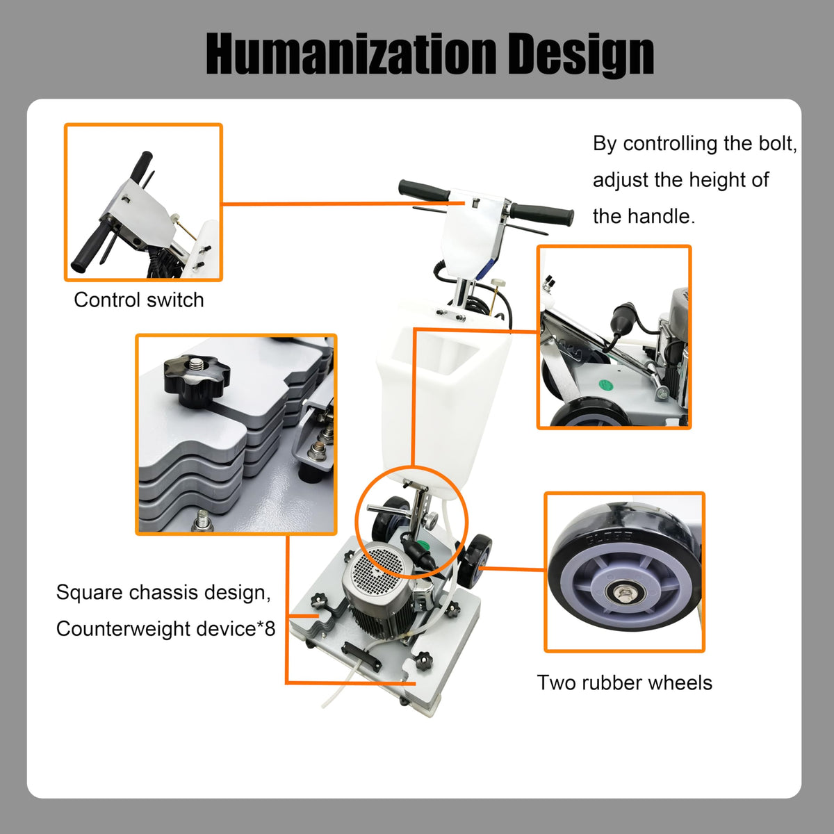 110V 20"*14.2" Floor Grinding Scrubber Buffer Polisher Machine Square Chassis Clean Polish Wax Renovate Step Gymnasiums Shops Hotels Office Exhibition Hard Ground