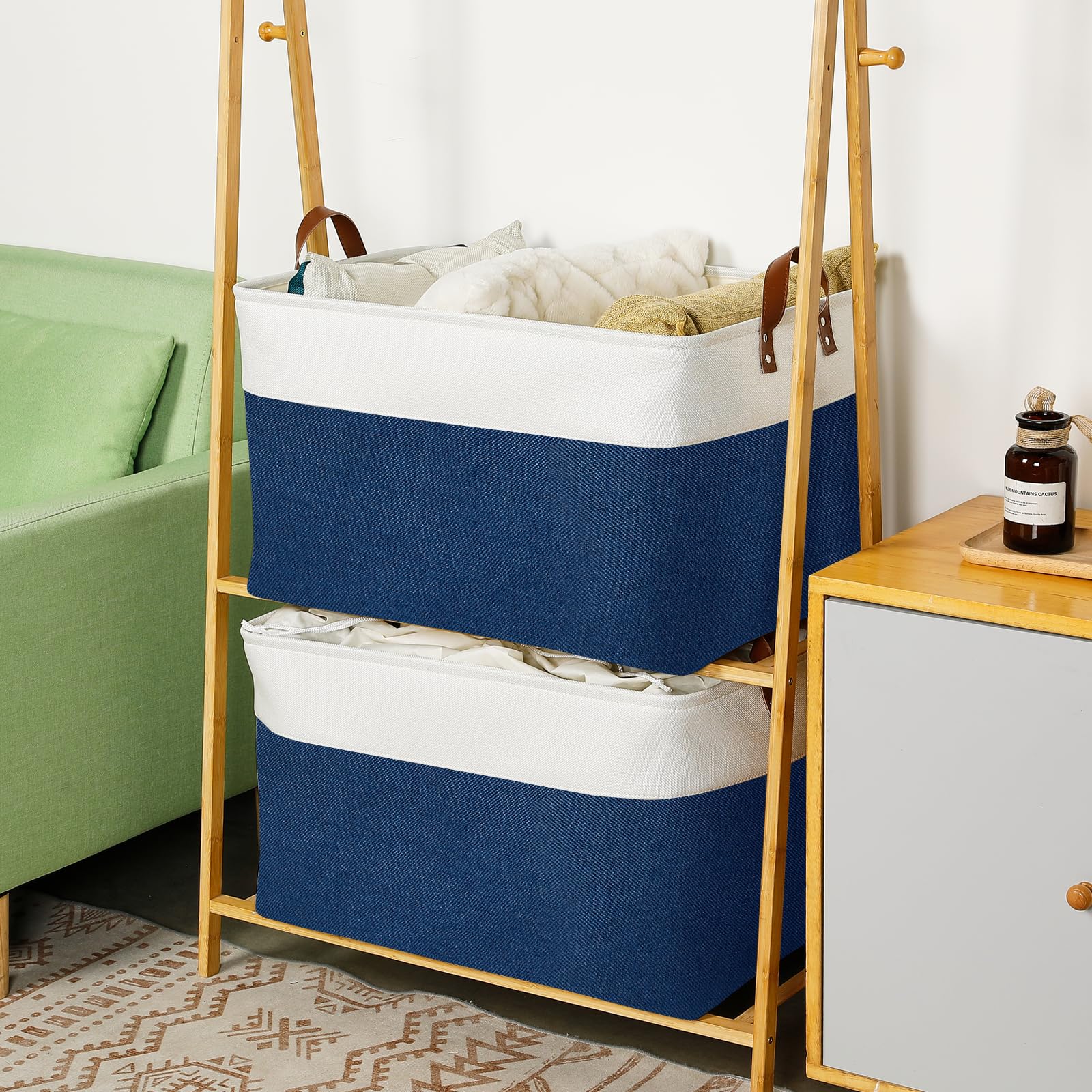 2 Pack Extra Large Blanket Basket Fabric Storage Baskets with Handles