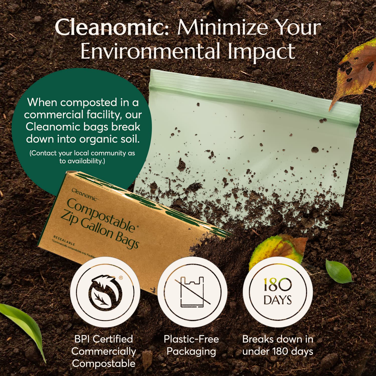 Compostable* Gallon Size Food Storage Bags (25 Count)