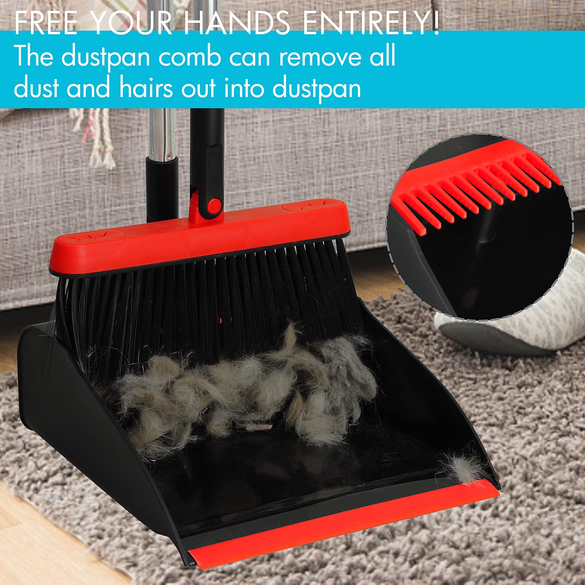 2 Pack Broom and Dustpan Set with 48" Long Handle Black (2 Count)