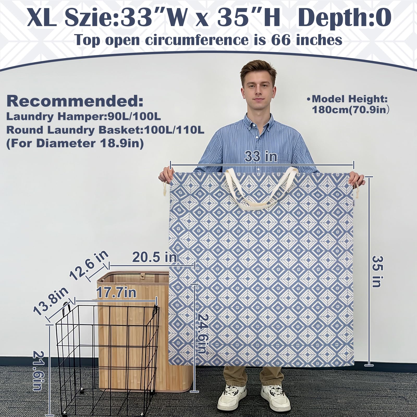Canvas Laundry Bag with Handles & Drawstring