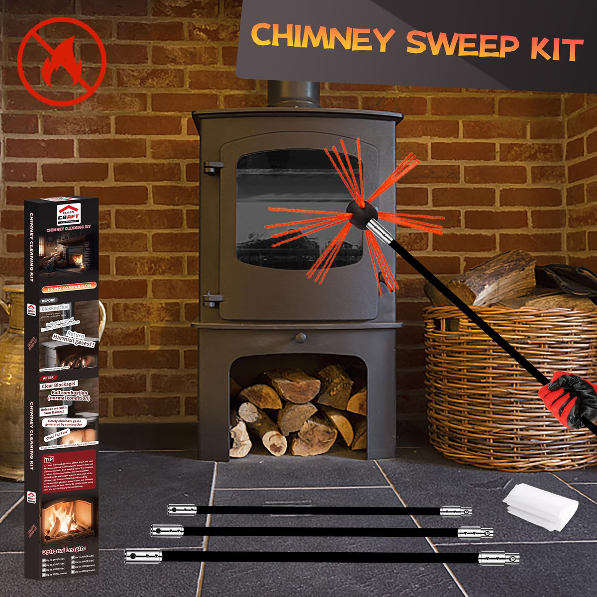 26 Feet Chimney Sweep Kit (9 Count)