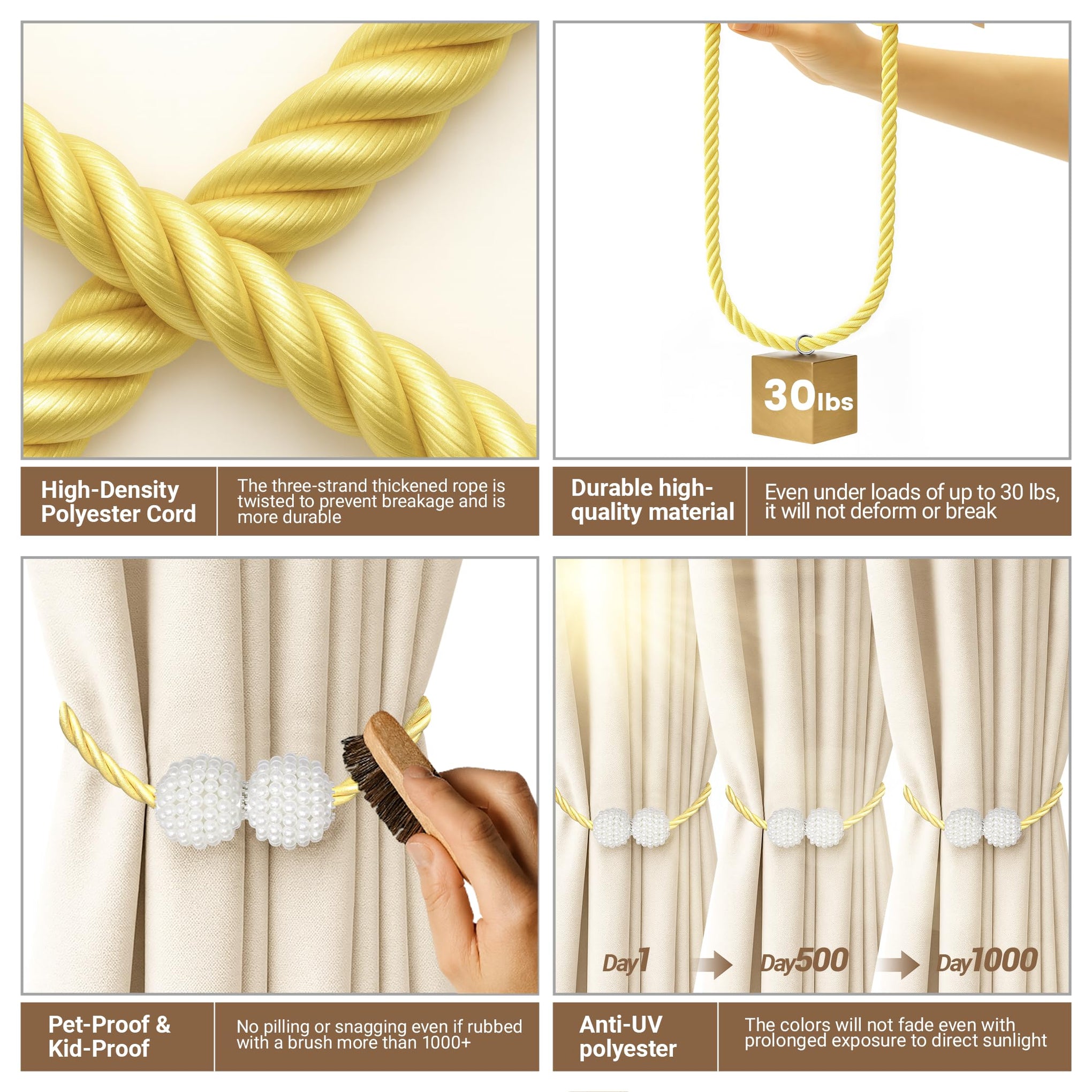 Magnetic Curtain Tiebacks Golden 6pcs (6 Count)