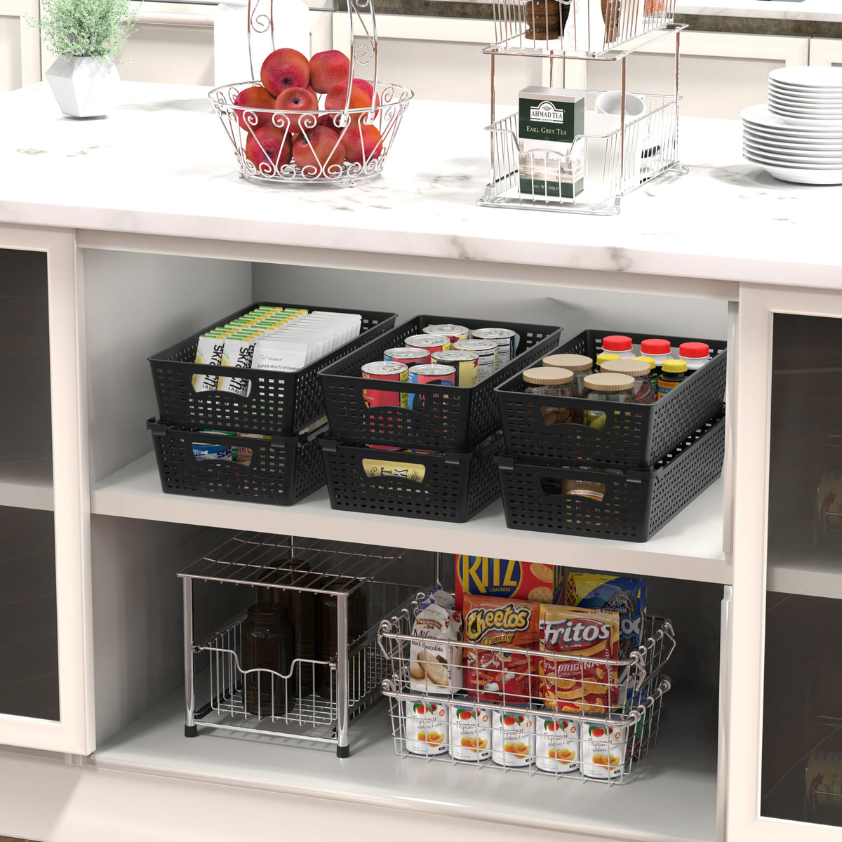 Stackable Plastic Woven Basket Organizer (6 Count)