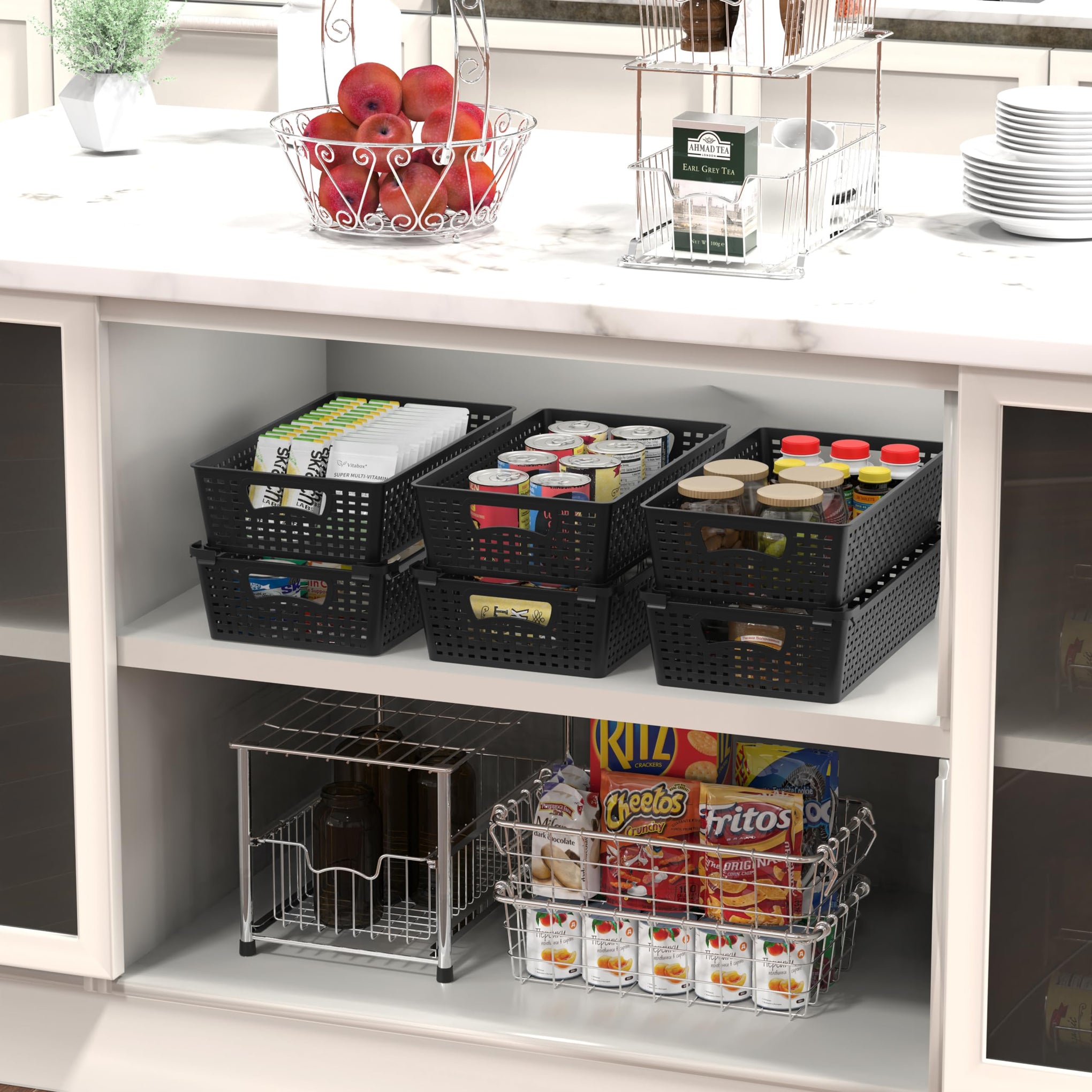 Stackable Plastic Woven Basket Organizer (6 Count)