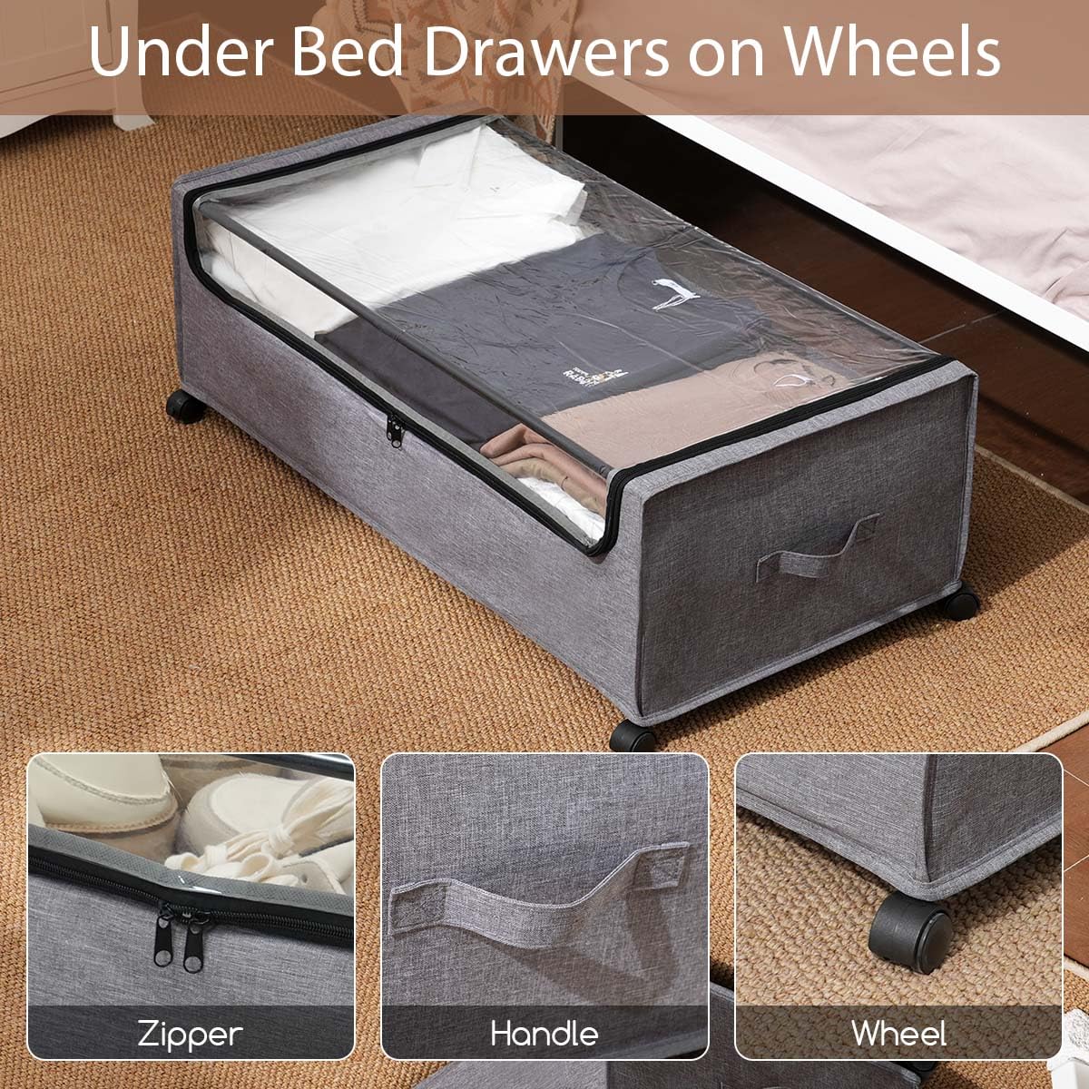 Under Bed Storage with Wheels High Size for Shoe Clothing Storage
