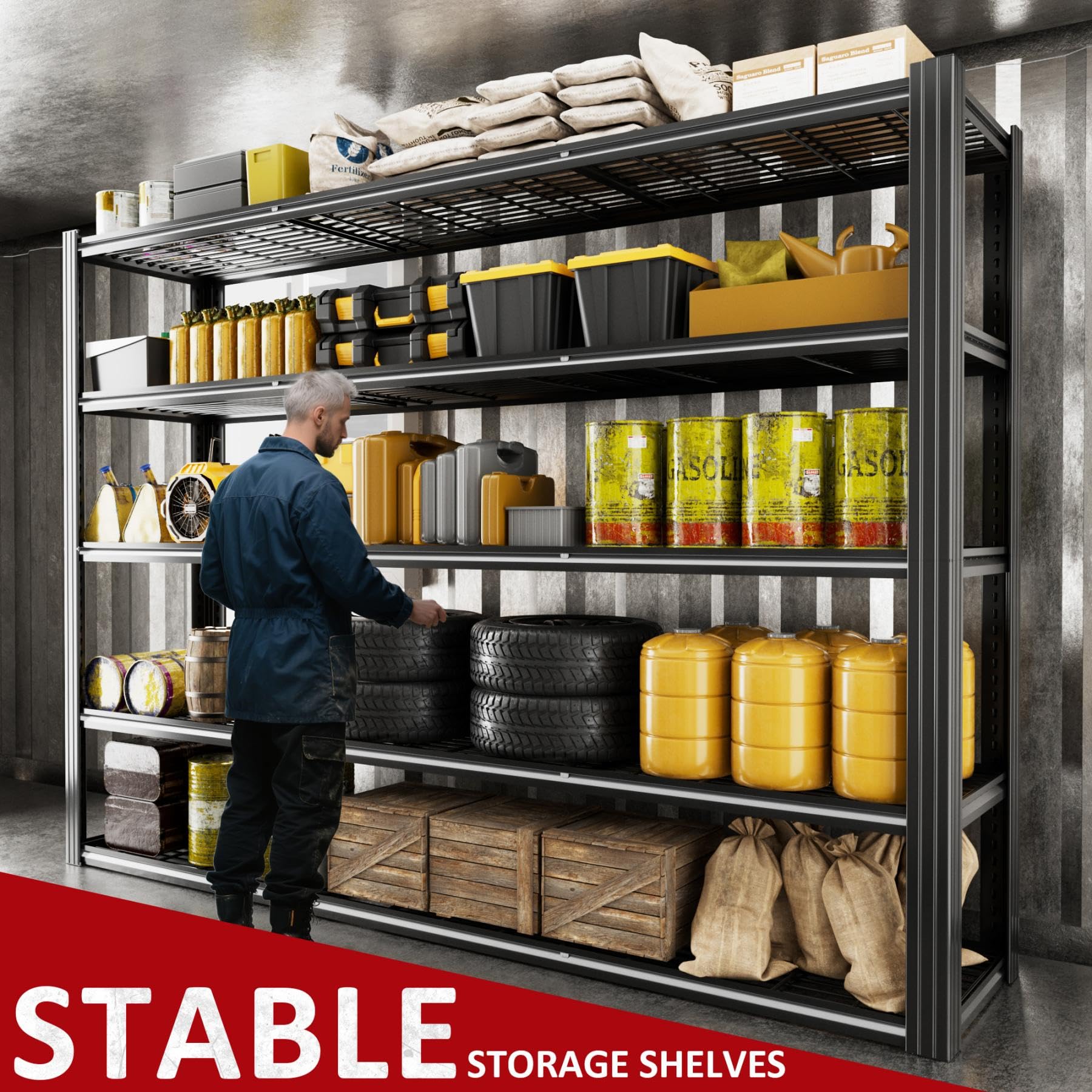 60" W Garage Shelving Heavy Duty 5 Tier Adjustable Metal Shelve
