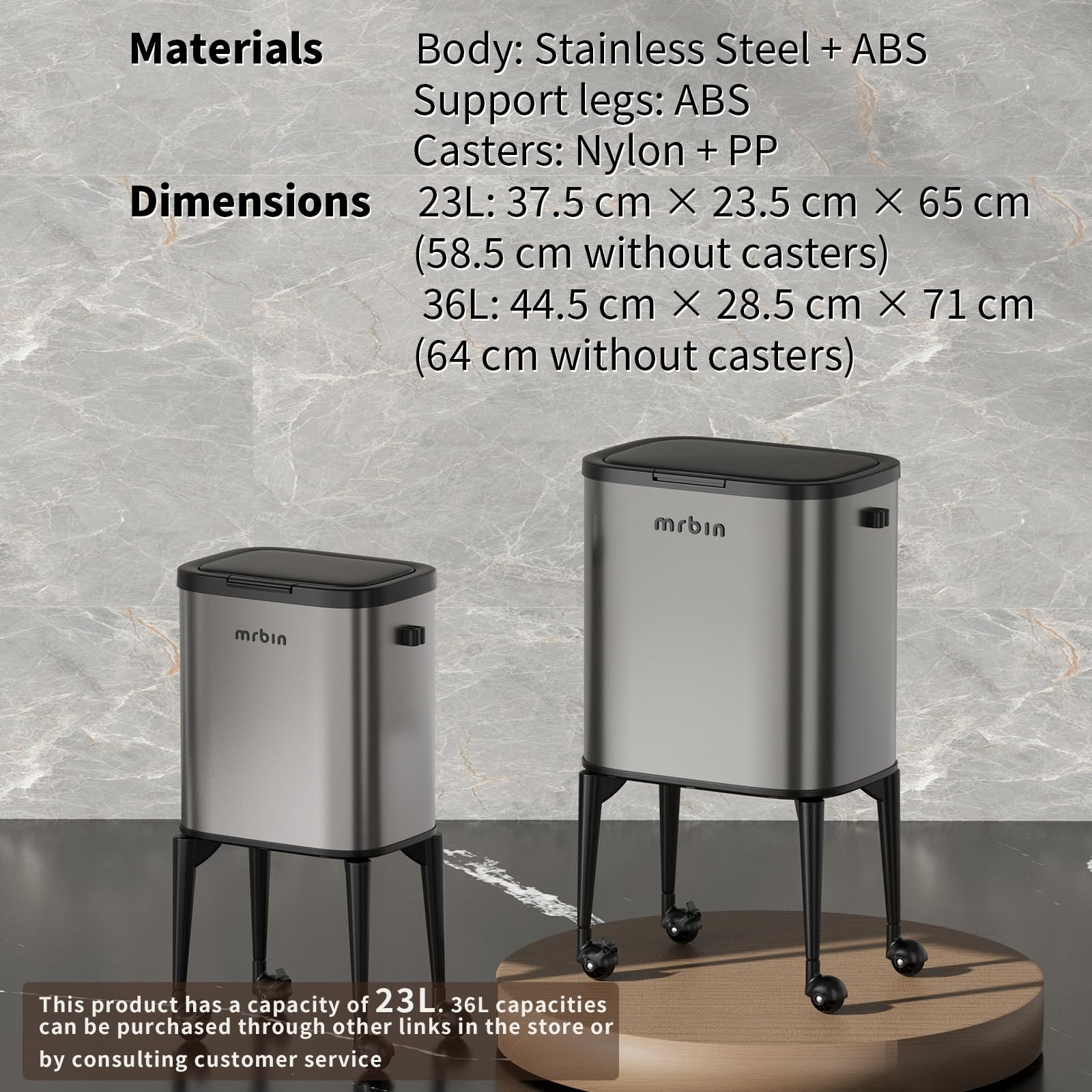 Metal Kitchen Trash Can with Wheel Legs