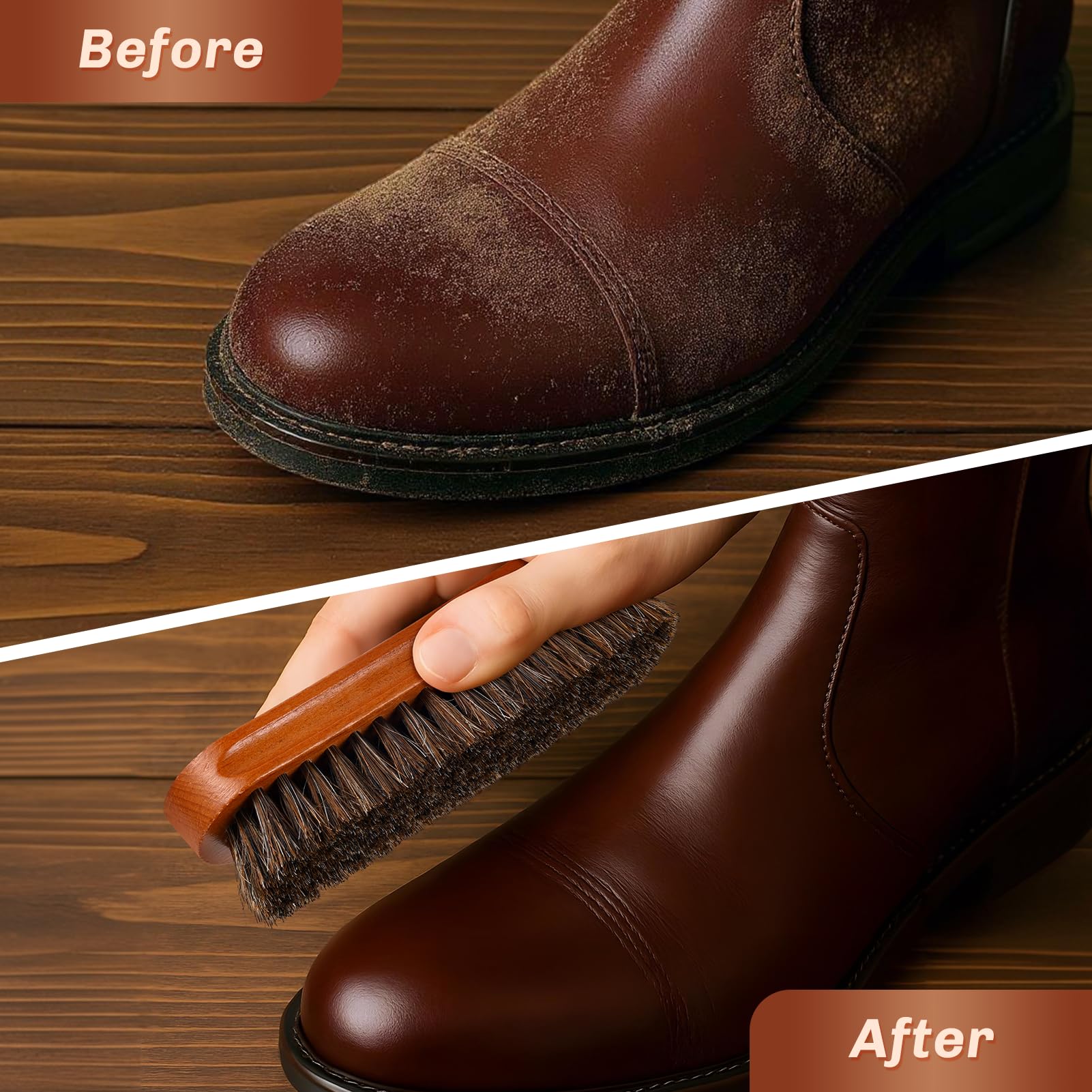 2 Pcs Horsehair Shine Shoes Brush Kit Polish Dauber Applicators Cleaning Leather Shoes Boots Care Brushes Suede Cleaner Brush (5.5 Count)
