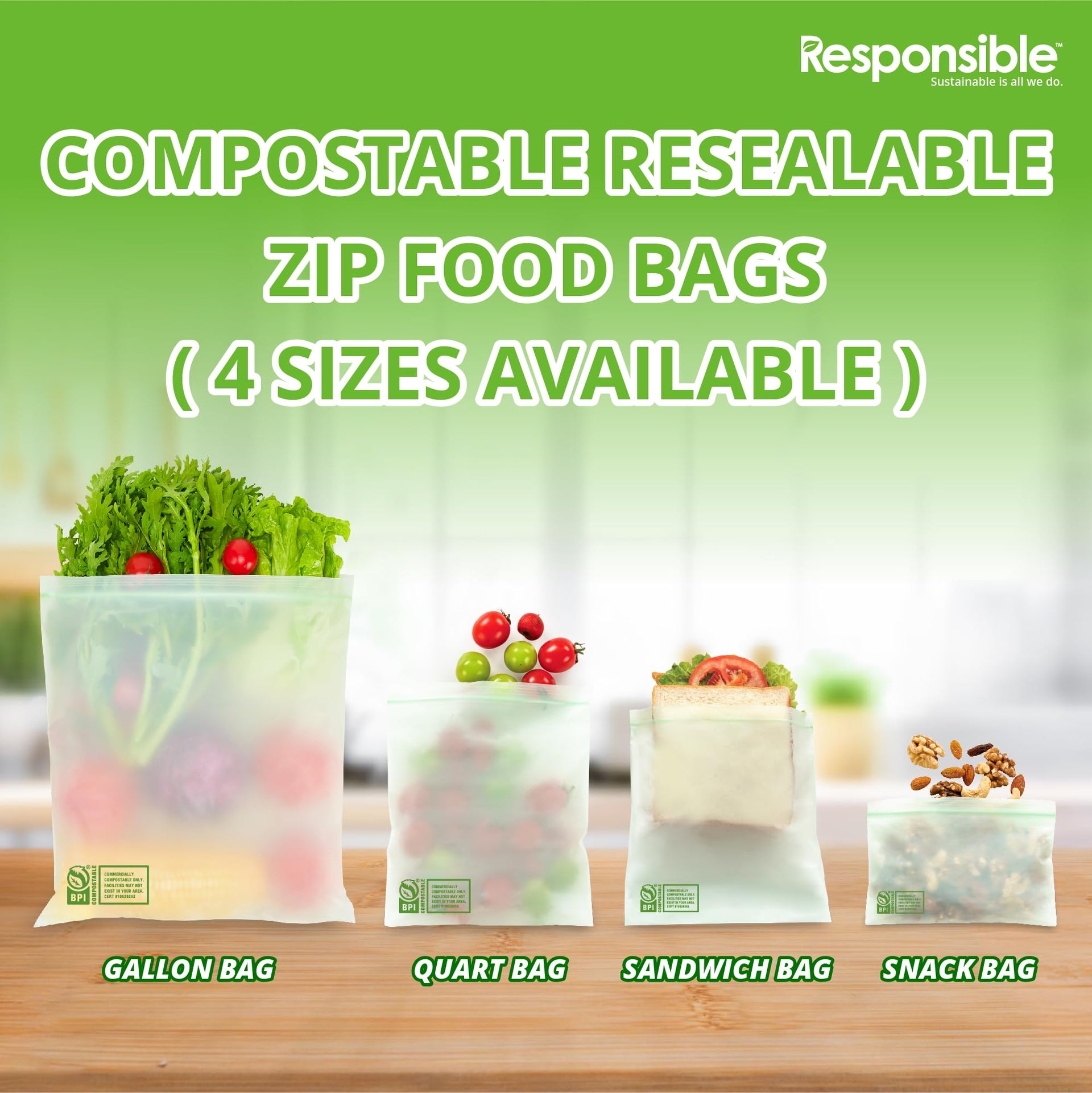 Certified Compostable SNACK Resealable Zip Bag (40 Count)