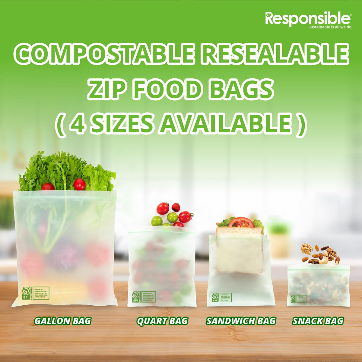 Certified Compostable SANDWICH Resealable Zip Bag (68 Count)