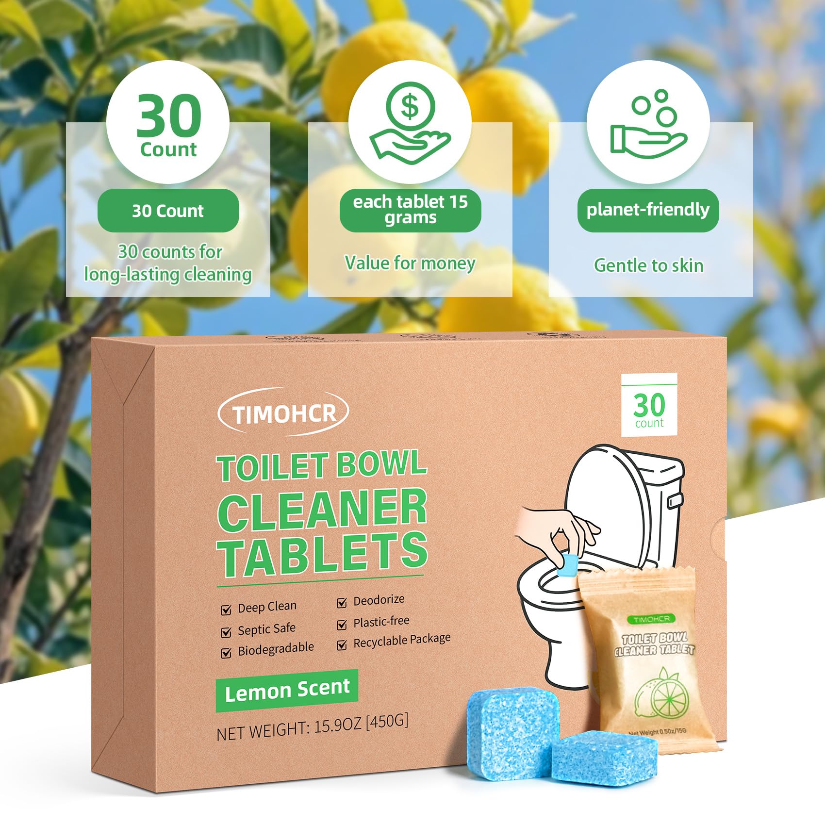 Toilet Bowl Cleaner Tablets 30 Big Pack Lemon Scent (30 Count)
