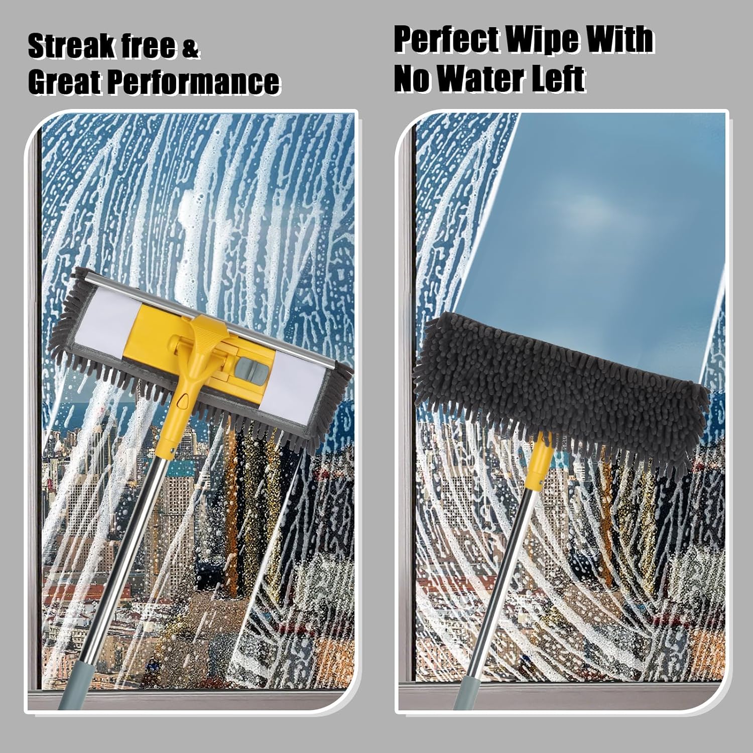 81" Long Handle Window Cleaner Tool Squeegee with Extension Pole, 2 in 1 Large Surface Window Cleaning Kit, Professional Window Washing Kit for High Windows Glass Car Mirror Solar Panel - ModHome Supplies