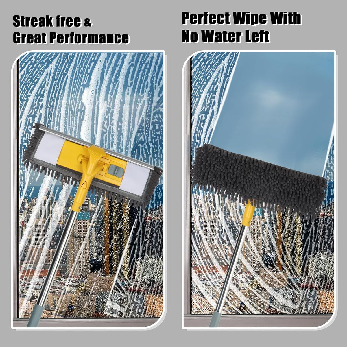 81" Long Handle Window Cleaner Tool Squeegee with Extension Pole, 2 in 1 Large Surface Window Cleaning Kit, Professional Window Washing Kit for High Windows Glass Car Mirror Solar Panel - ModHome Supplies