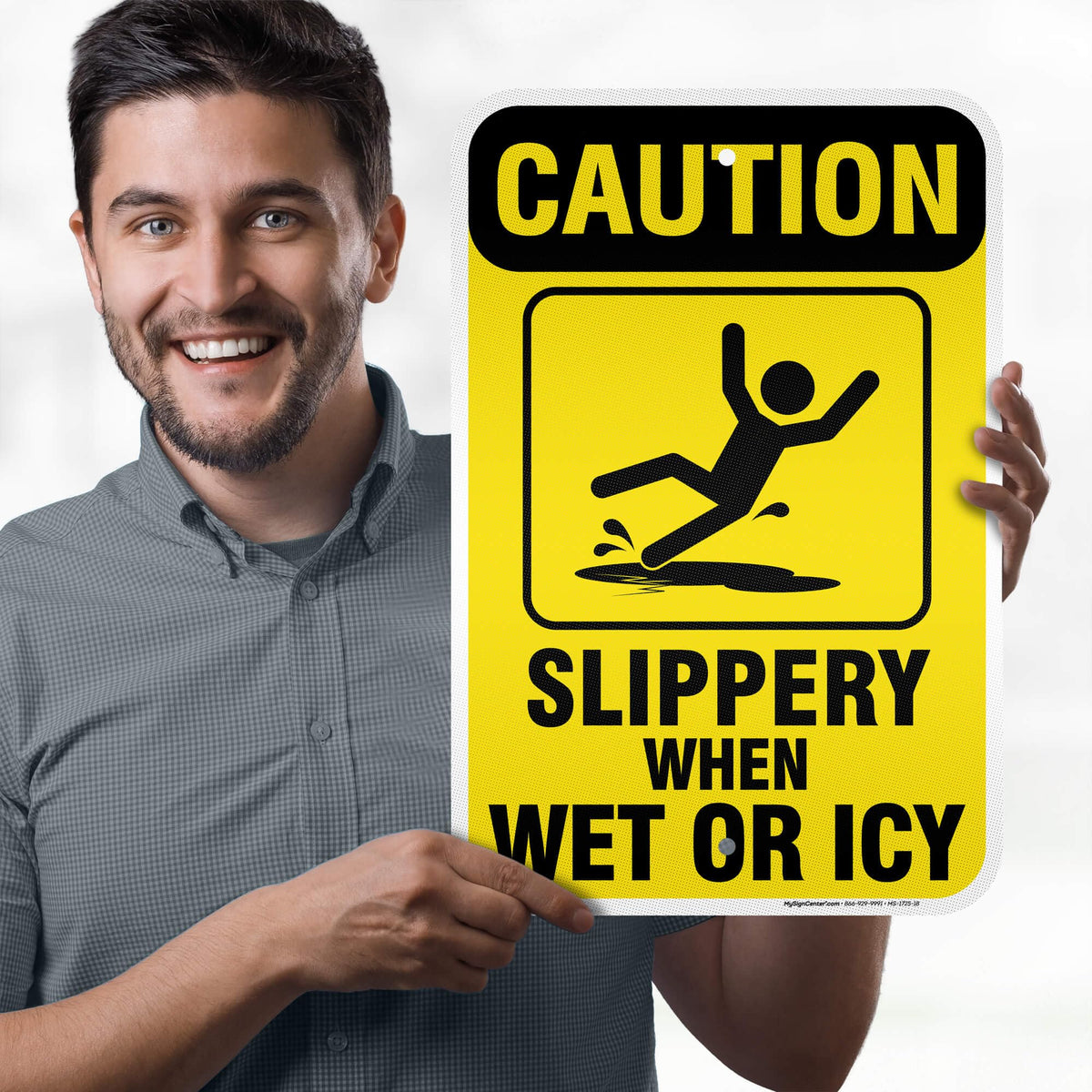 Caution Slippery When Wet Sign or ICY Sign