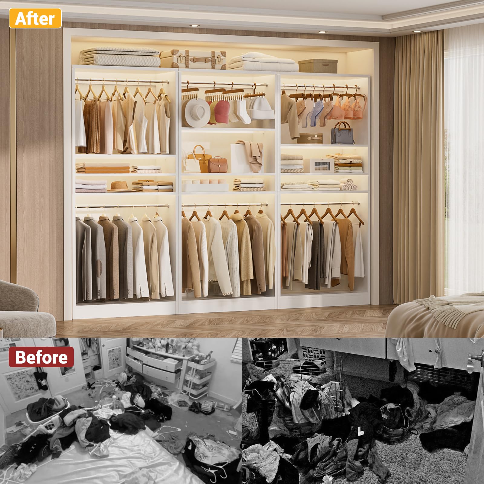 3FT Freestanding Closet System with 2 Hanging Rods & Adjustable Shelve