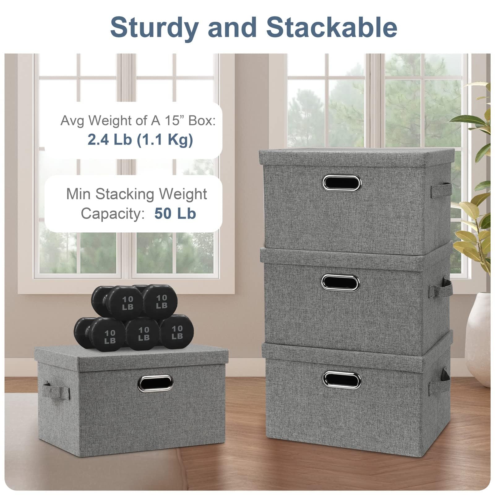 Medium 15" 21 Quart Collapsible Stackable Storage Bins with Lids