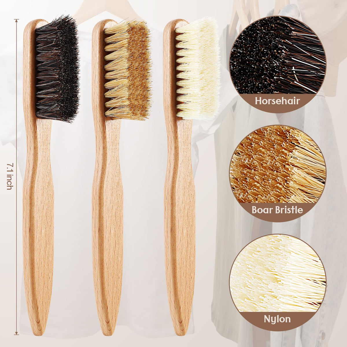 3 Pcs Wood Laundry Stain Brush Stain Remover Brushes with Boar Bristle Small Stain Brush for Clothes for Scrubbing Stains from Furniture Fabric Leather (3 Count)