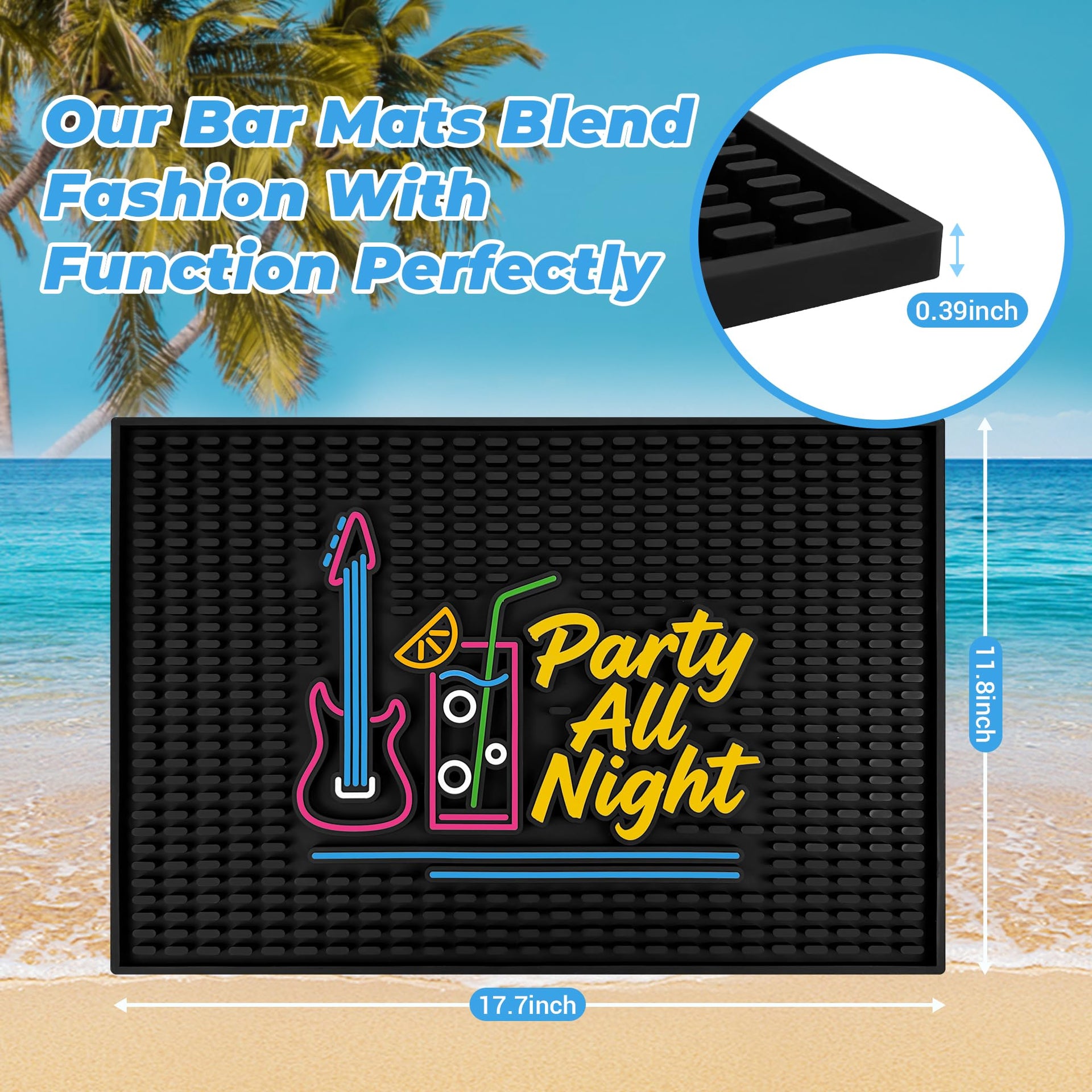 Neon Tiki Black Bar Mat 18 x 12 Inch