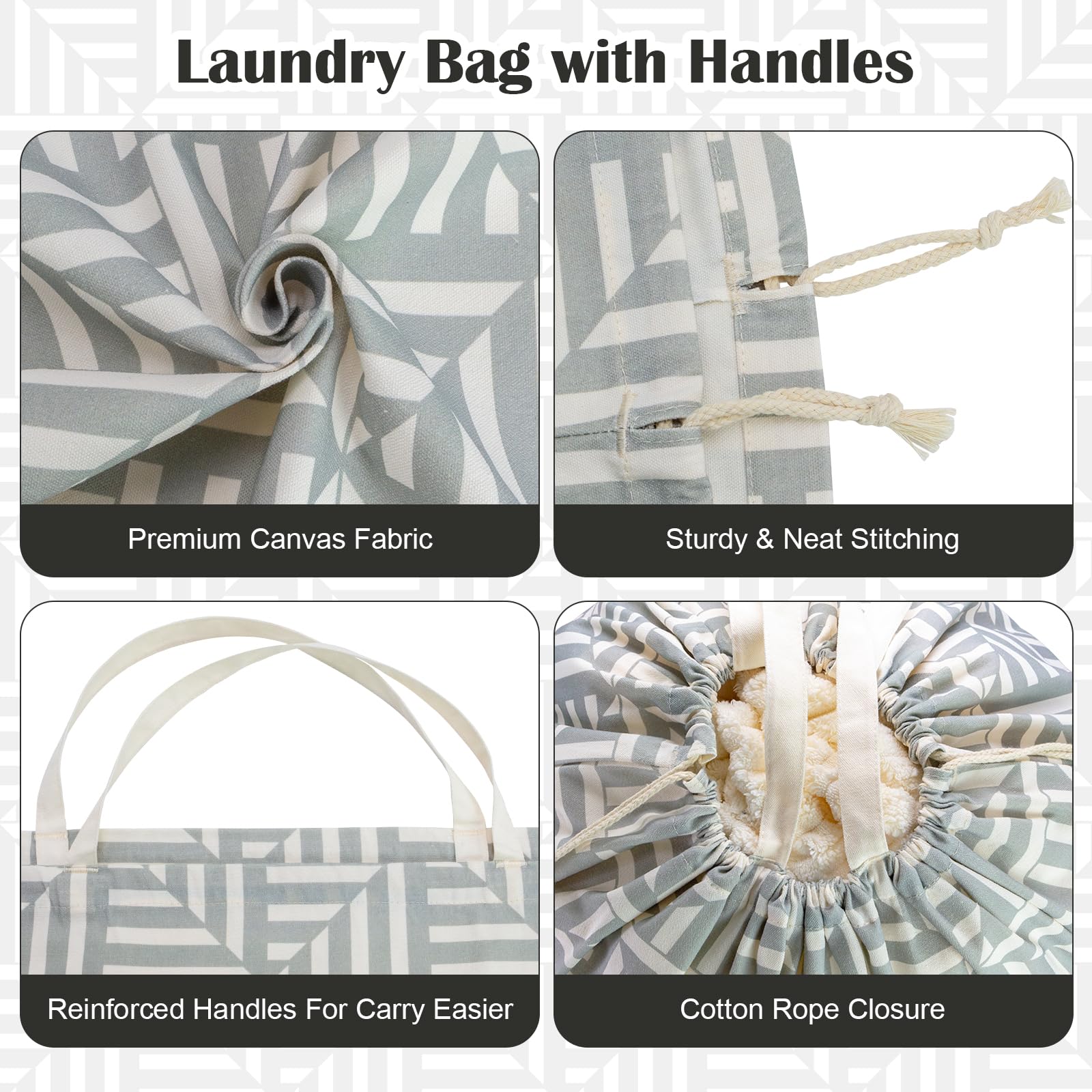 Canvas Laundry Bag with Handles & Drawstring