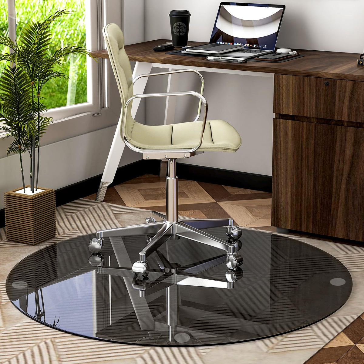 55" x 55" Round Tempered Glass Chair Mat for Carpet & Hardwood
