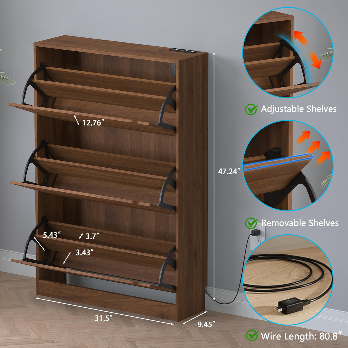 Shoe Cabinet with Odor Control and Back Panels