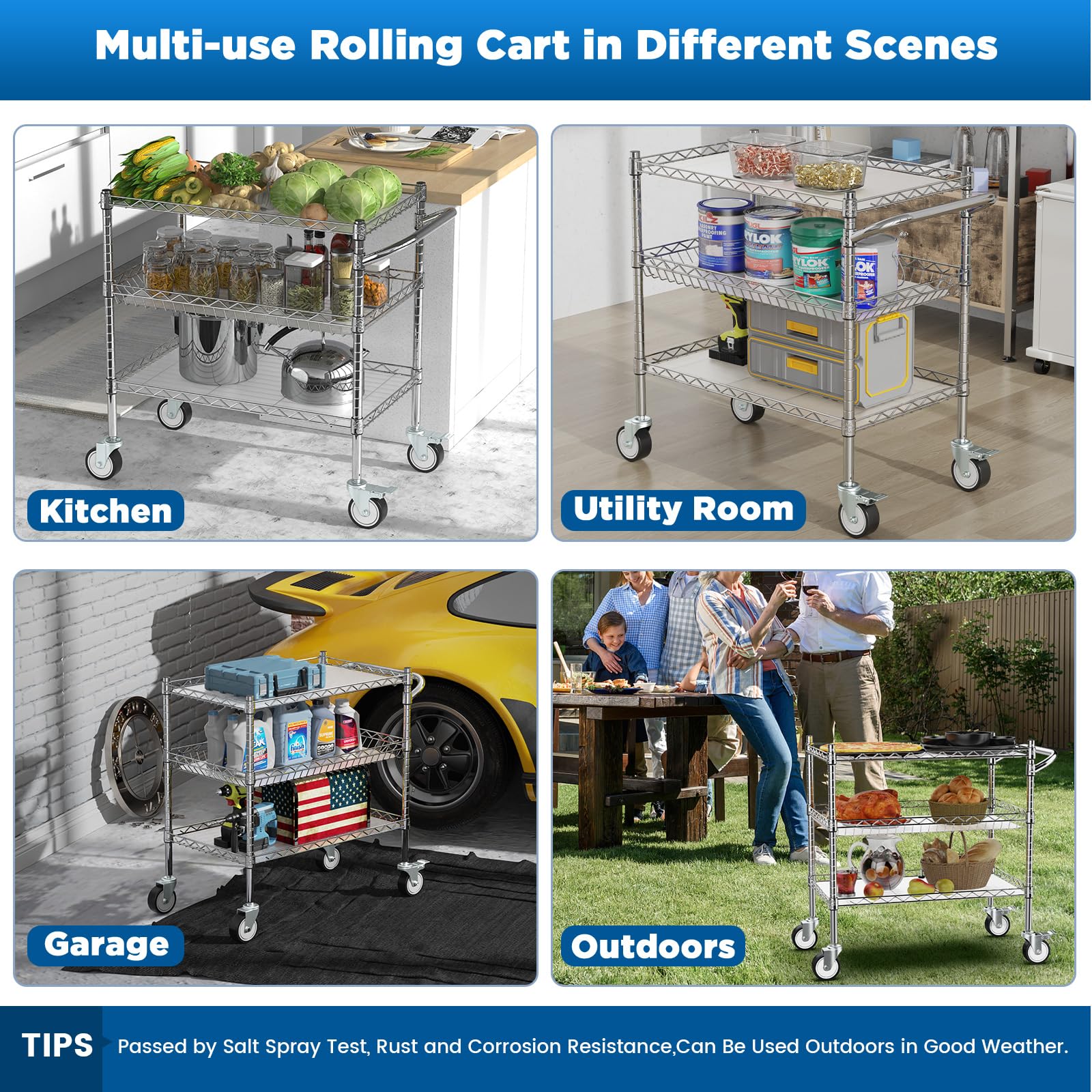 3 Tier Rolling Carts with Wheels