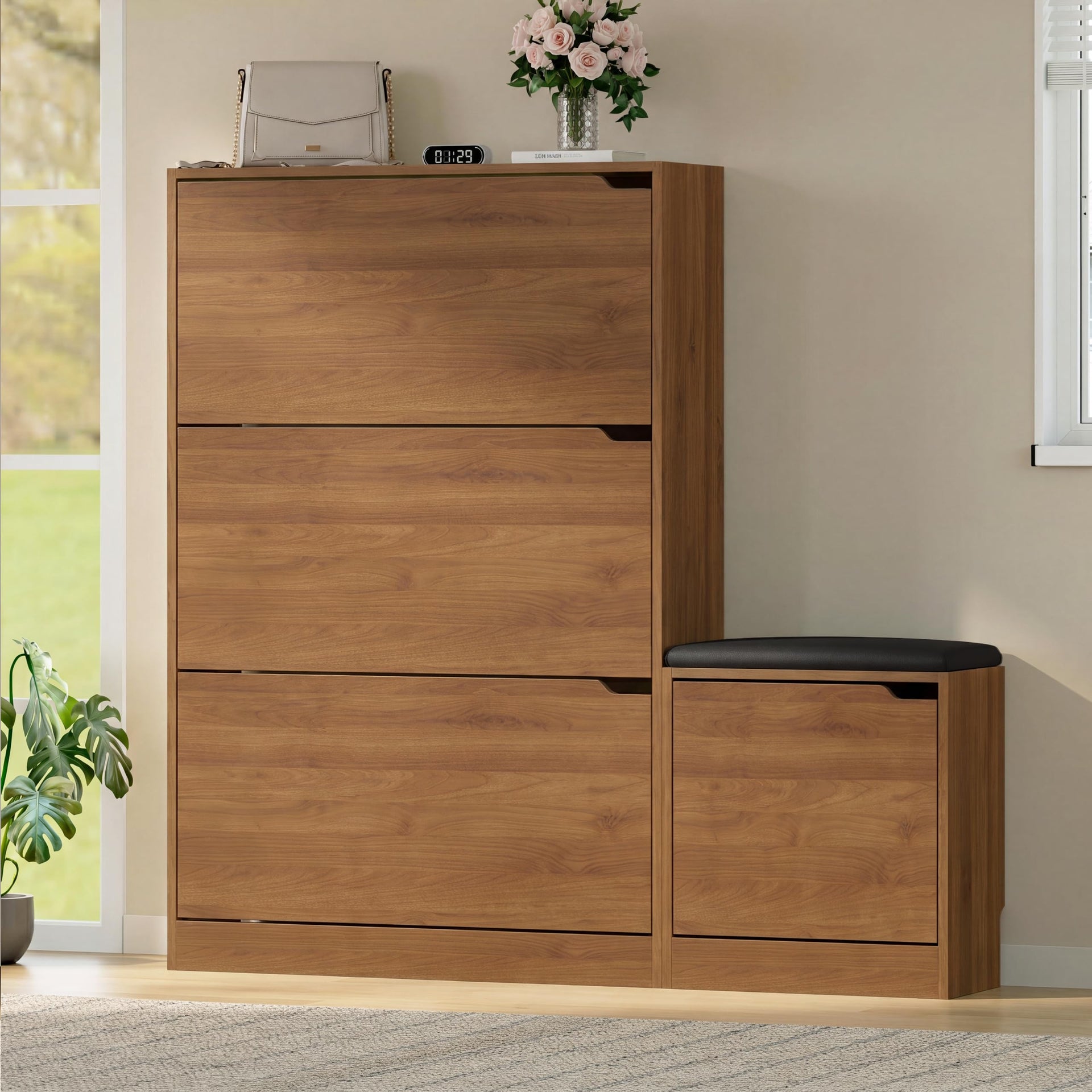 Shoe Cabinet with Bench and 3 Flip Drawers