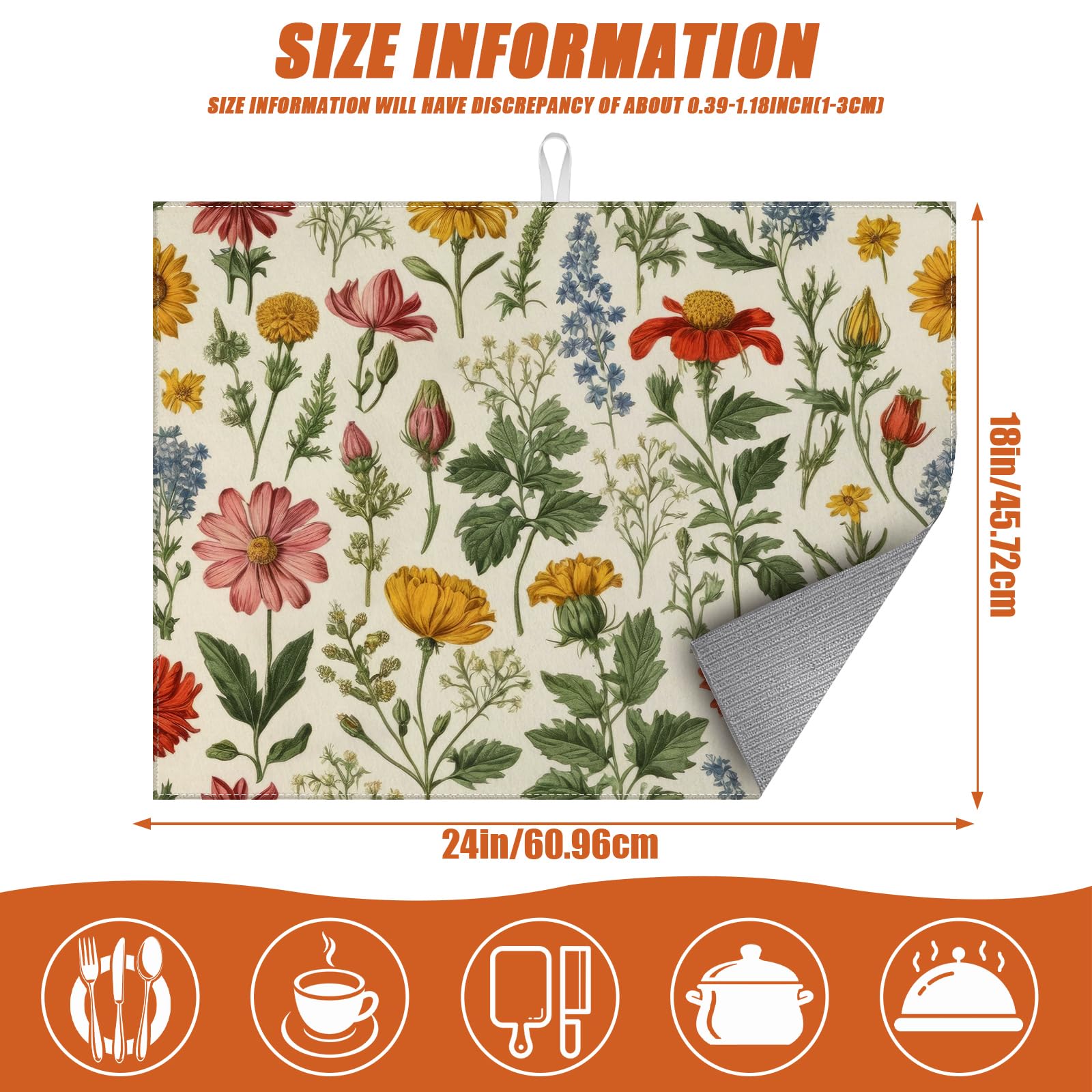 Spring Wild Flower Dish Drying Mat for Kitchen Counter Microfiber Absorbent Dish Kitchen Drying Mat Draining Reusable Washable for Dishes