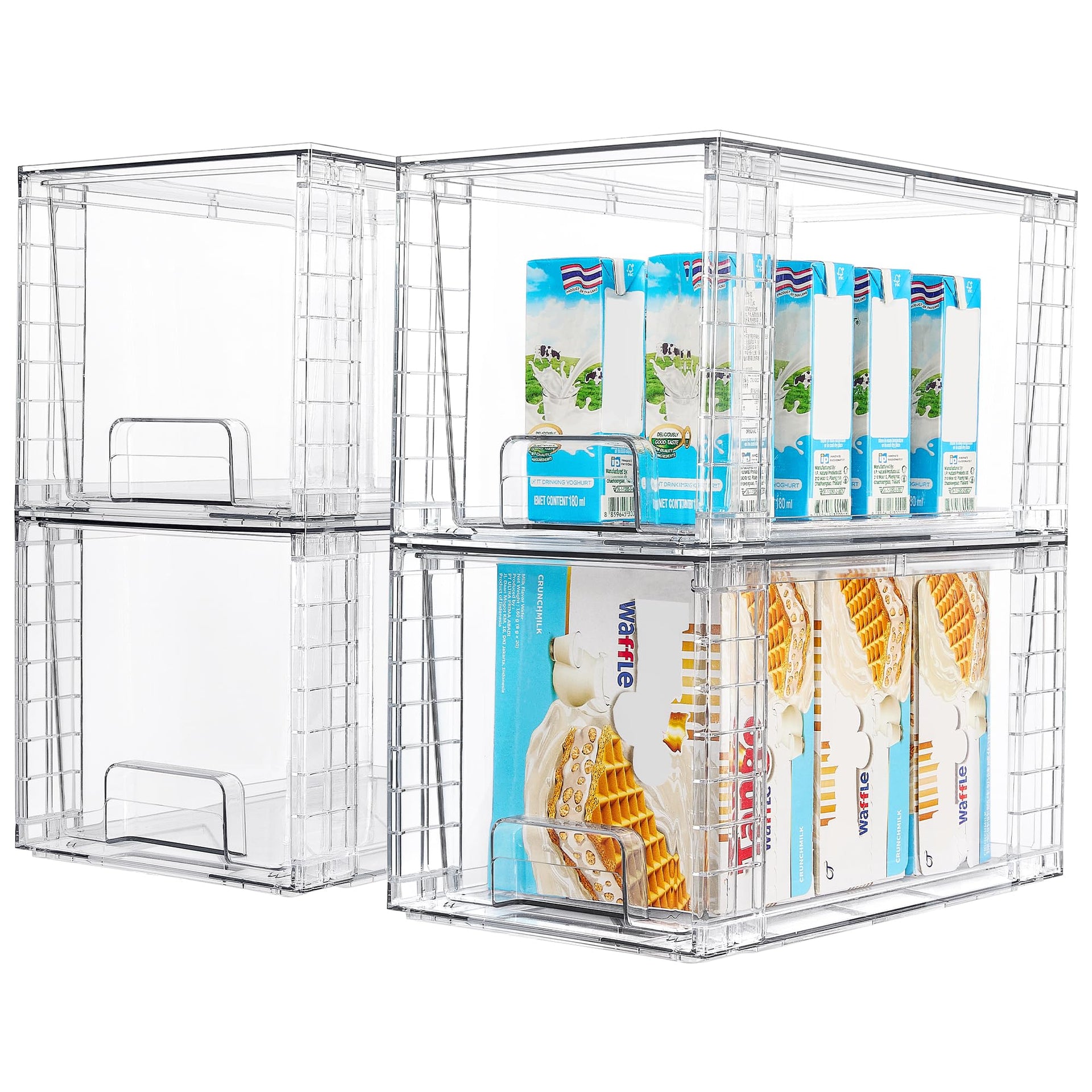 4 Pack Stackable Clear Pantry Storage Drawers (4 Count)