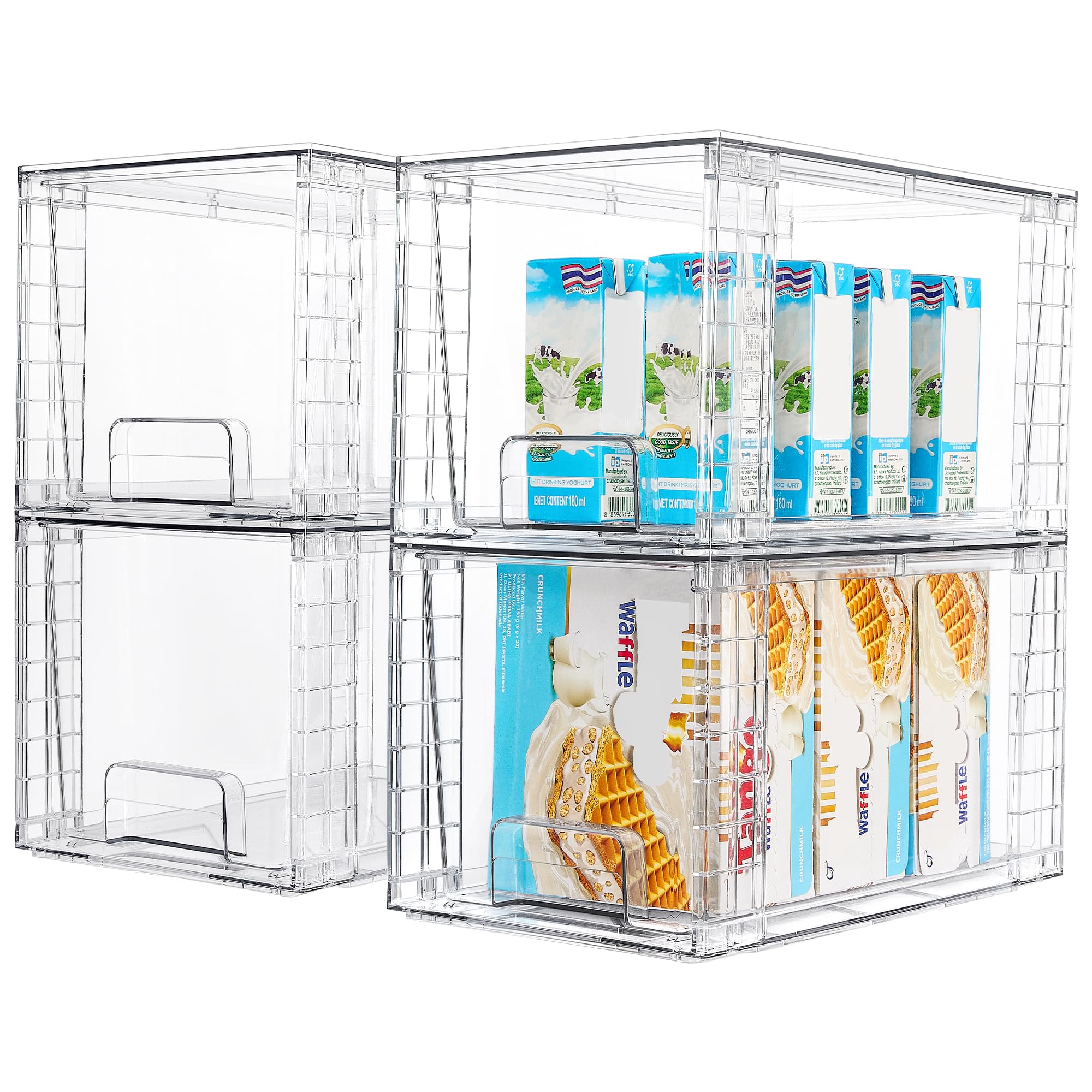 4 Pack Stackable Clear Pantry Storage Drawers (4 Count)