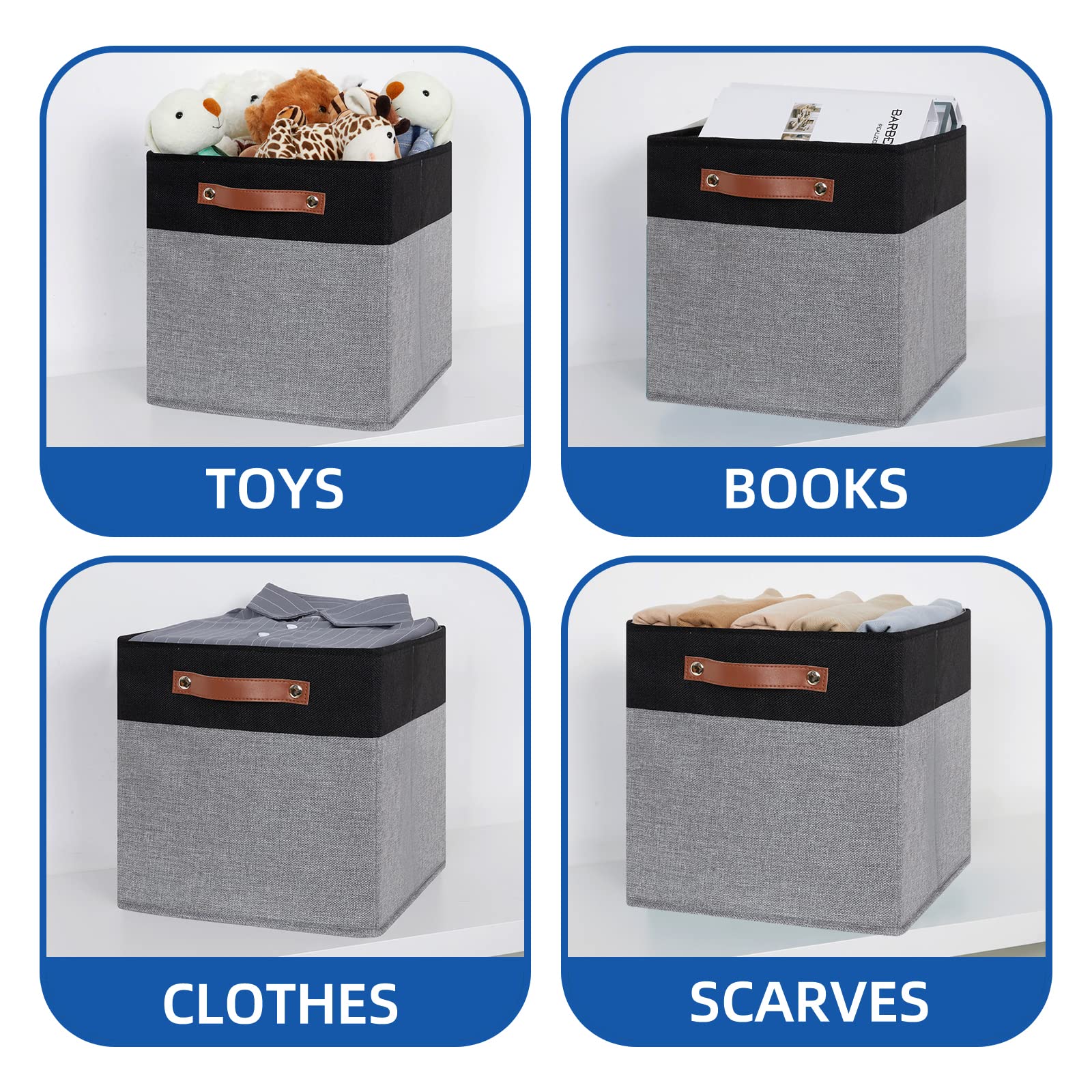 Fabric Cube Storage Bins 12 Inch Decorative Storage Cubes Baskets 4 Pack Foldable Cube Storage Bins for Closet (4 Count)