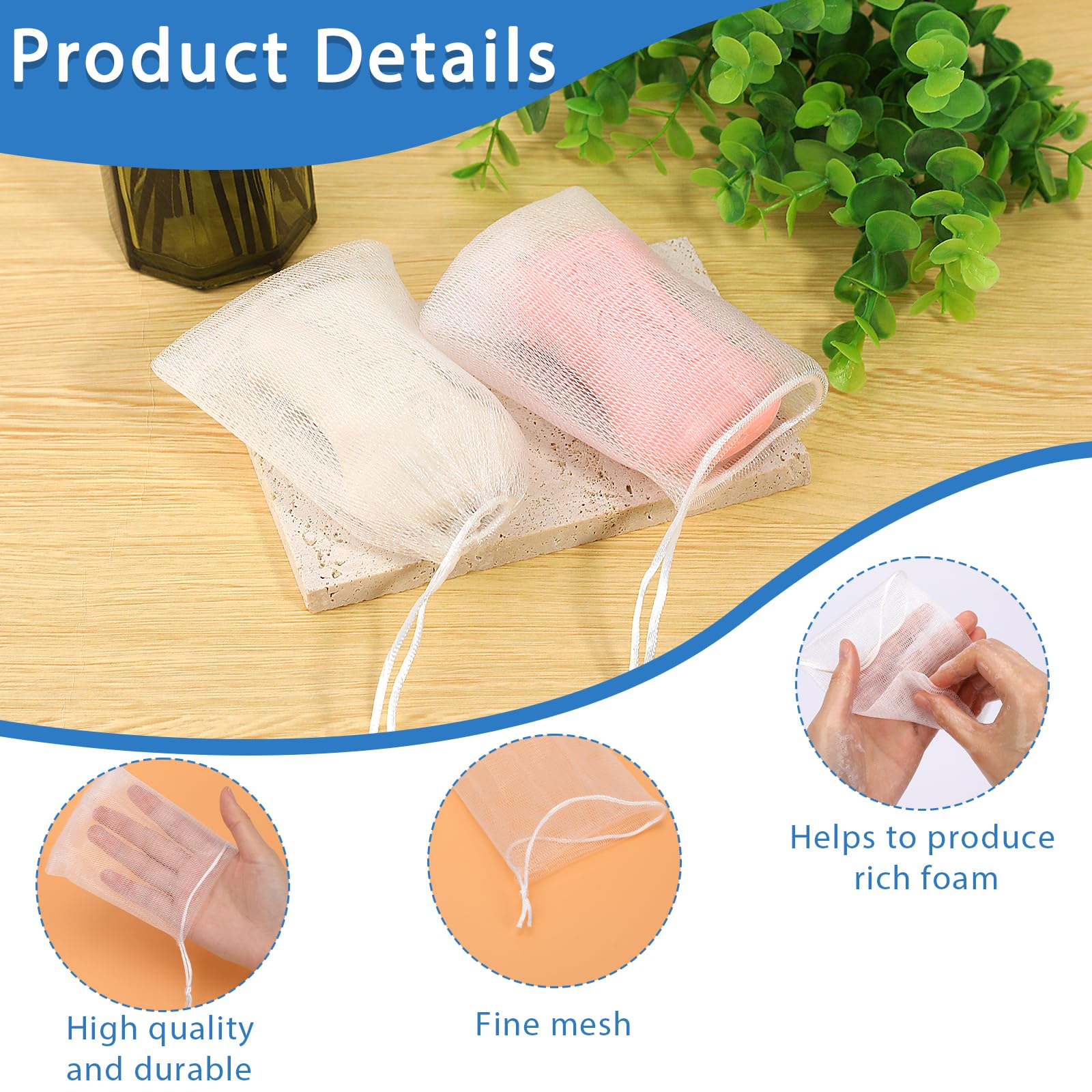 20 PCS Exfoliating Mesh Soap Saver Pouch Bag Mesh Soap Bag Handmade Soaps Bubble Meshs Net Bags with Drawstring Meshs Foaming Net Soaps Sack Bags for Bath & Shower (20 Count)