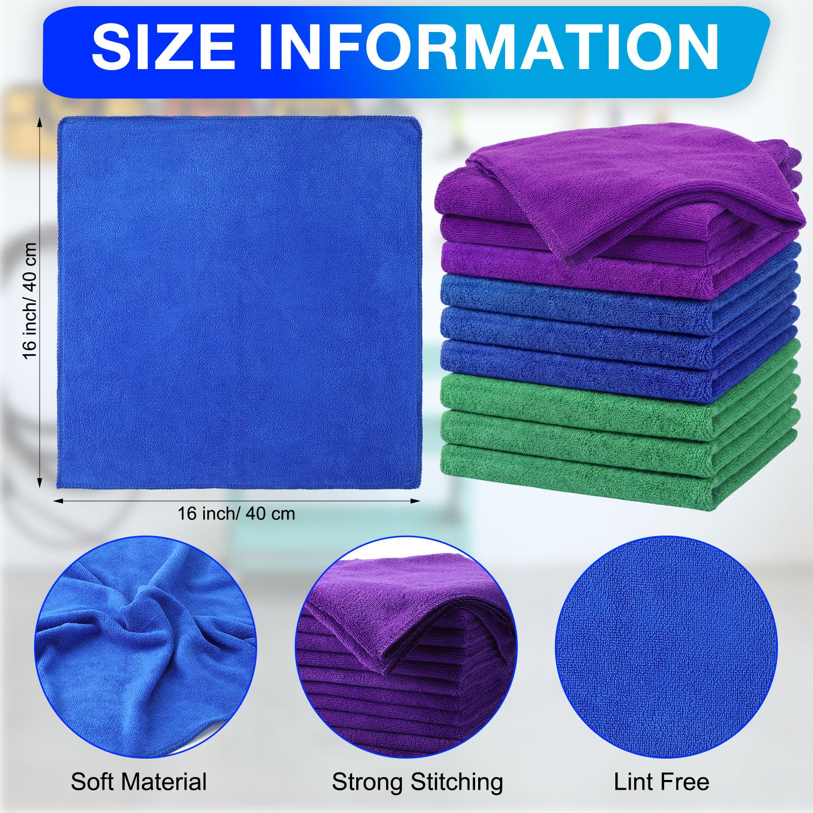 Cleaning Cloths for Cars 16 x 16 Inch Ultra Absorbent Towels Drying Microfiber Reusable Cleaning Supplies House Kitchen Window Microfiber Towel (60 Count)