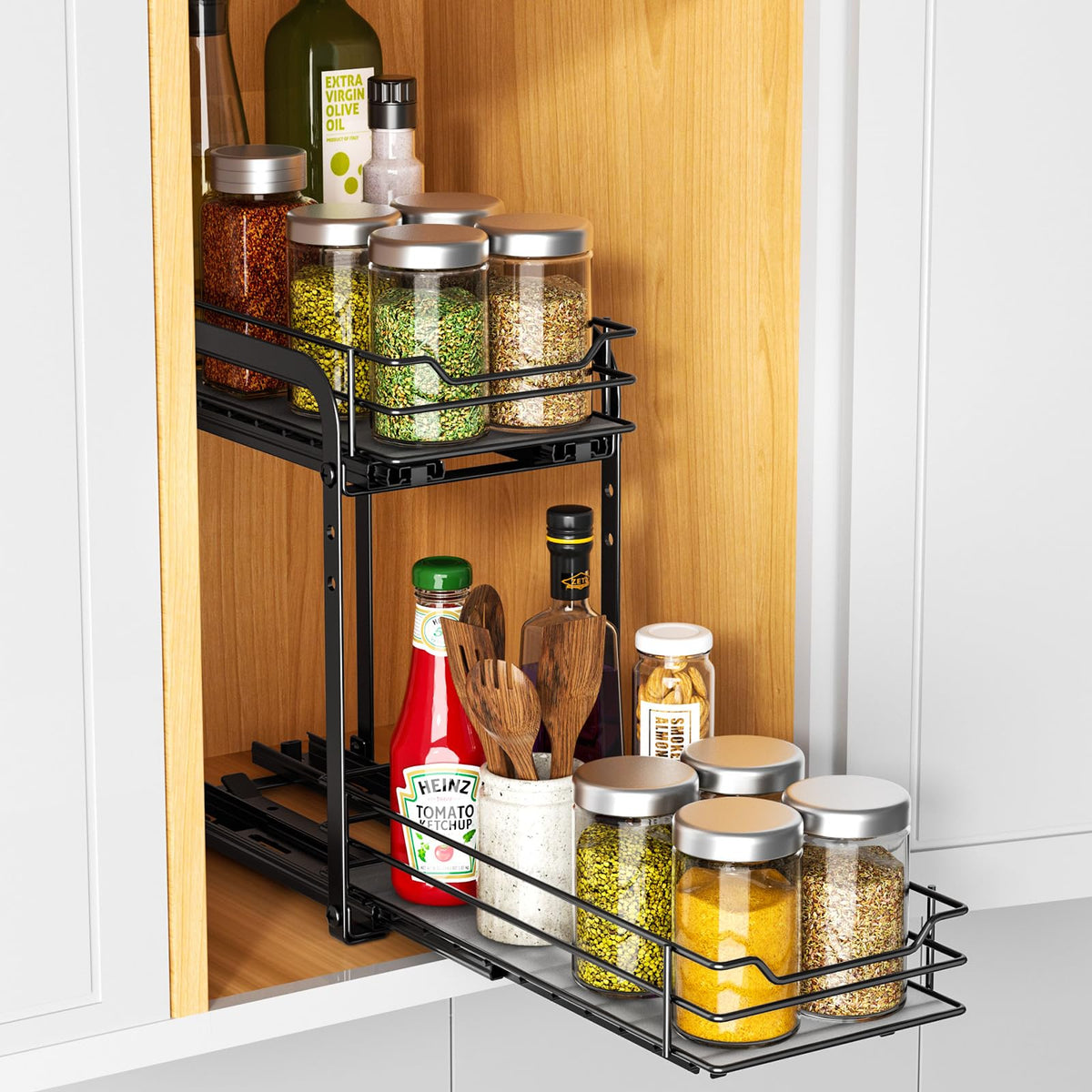 2 Tier Pull Out Spice Rack for Inside Cabinets
