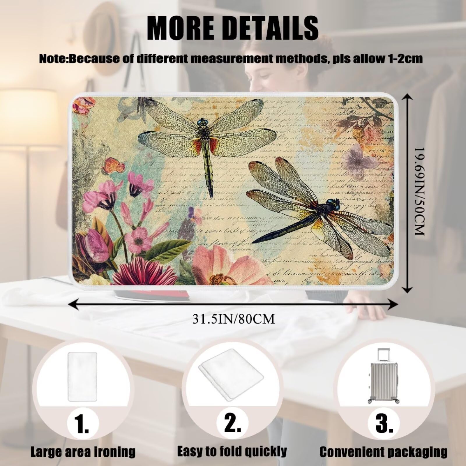 Vintage Ironing Pad Dragonfly Ironing Blanket Thick Travel Iron Pad Heat Resistant Ironing Board Cover for Table Top