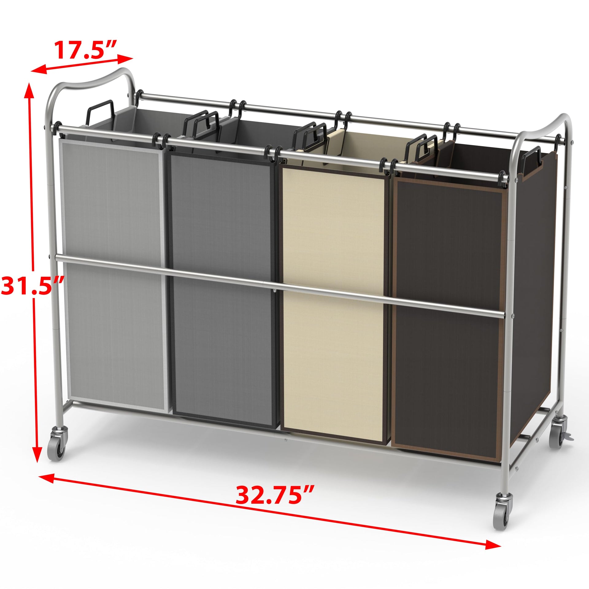 4 Bag Heavy Duty Laundry Sorter Rolling Cart (12 Count)