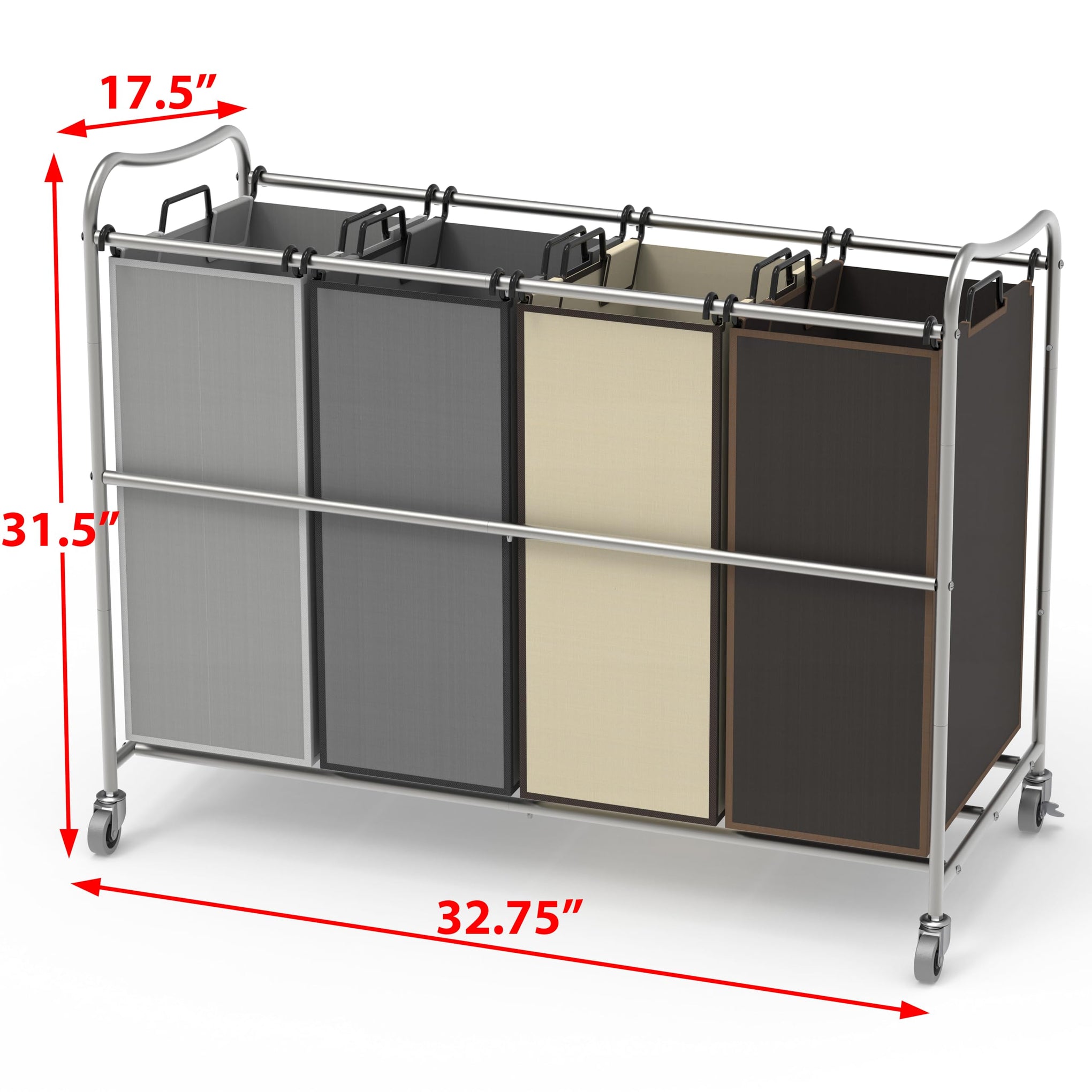 4 Bag Heavy Duty Laundry Sorter Rolling Cart (12 Count)