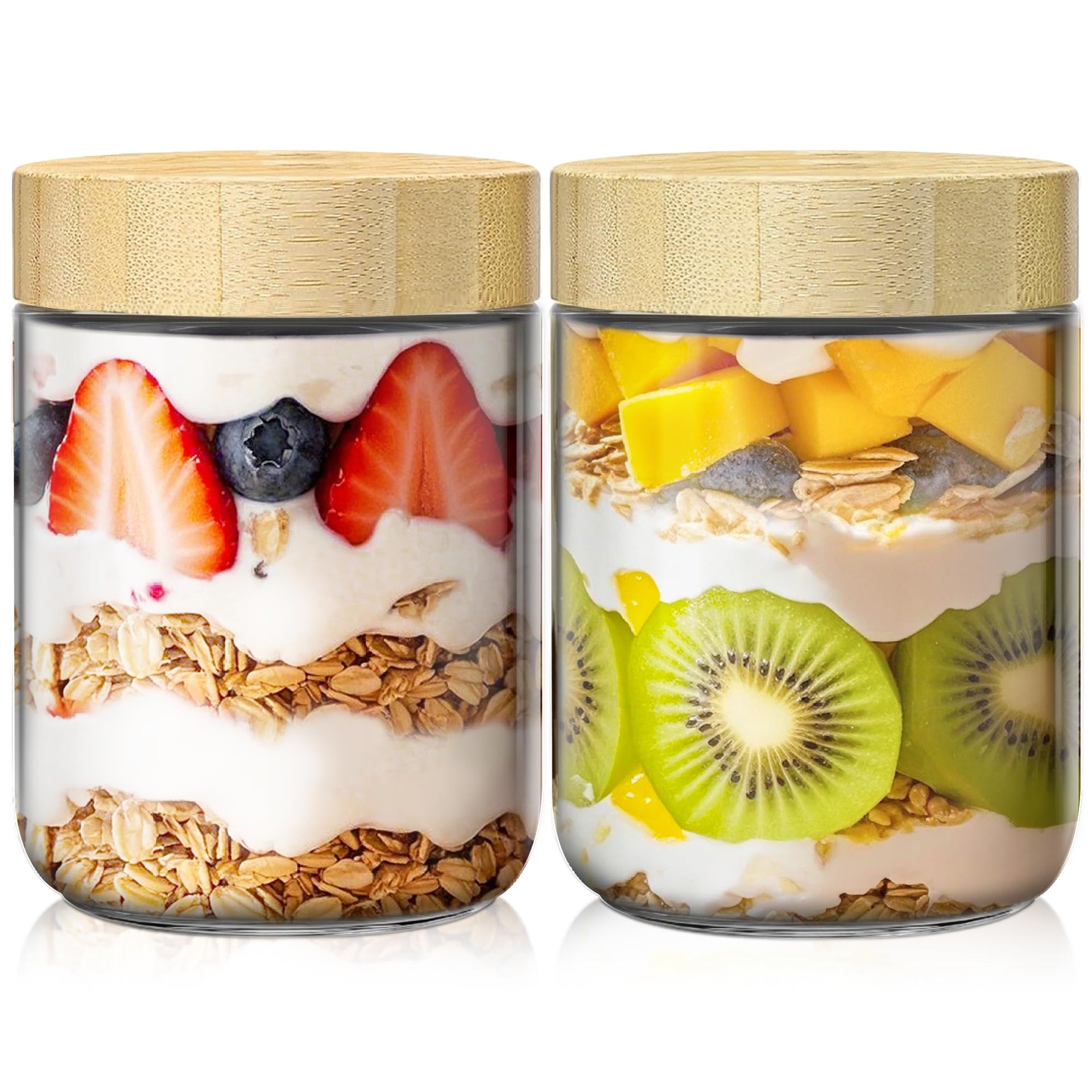 16 oz Overnight Oats Containers with Bamboo Lids (2 Count)