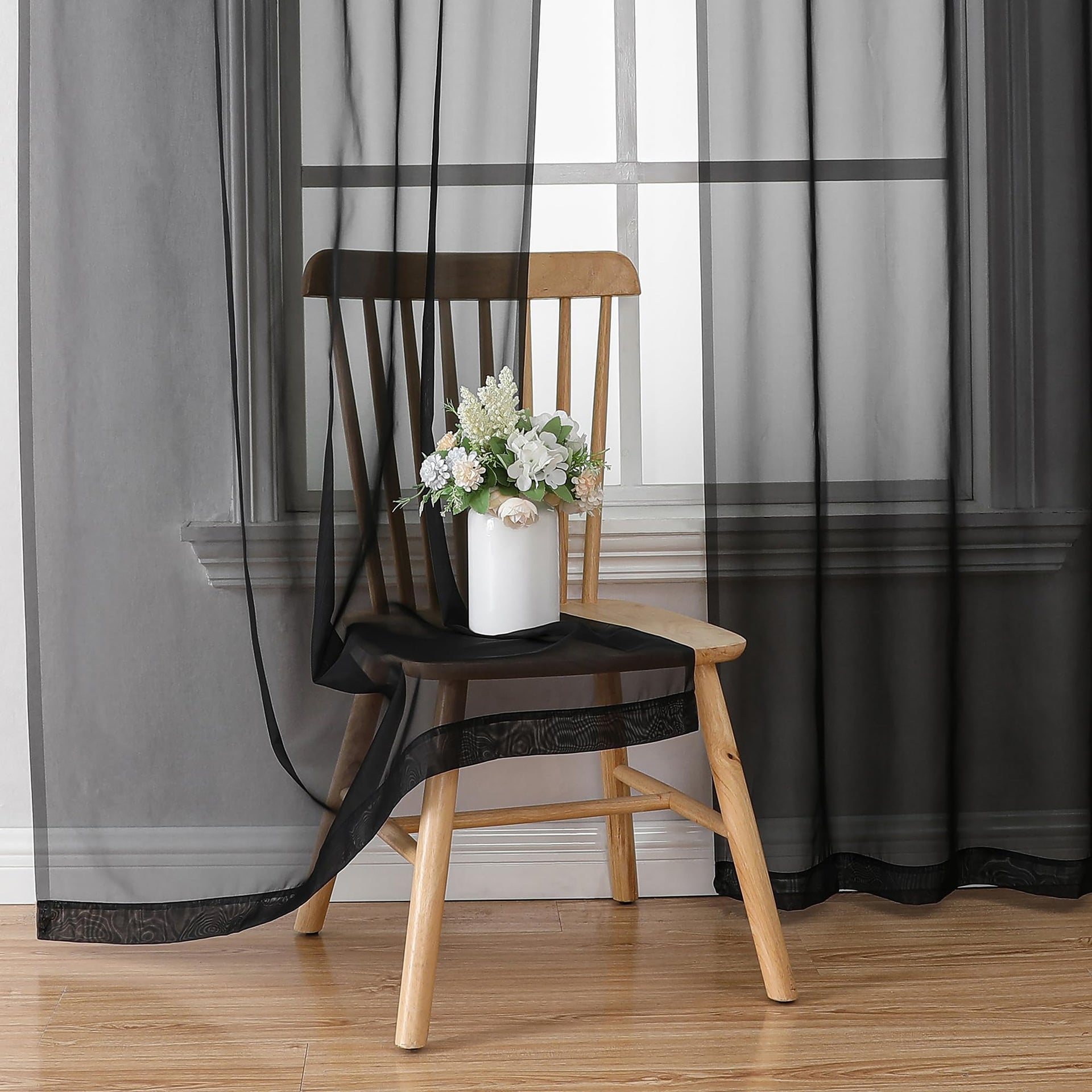 Black Sheer Curtain 72 Inches Length 2 Panels