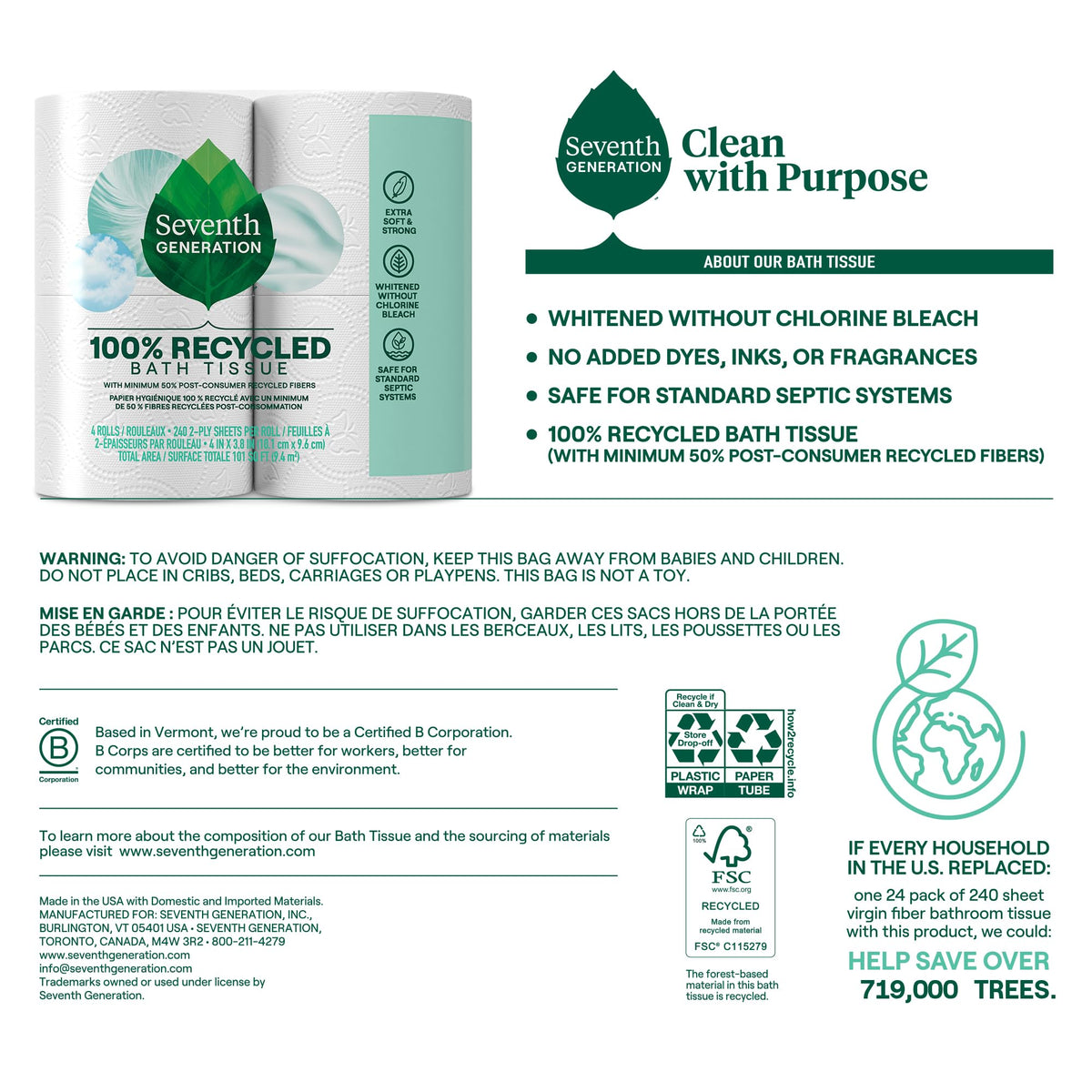Toilet Paper 100% Recycled 2 (4 Count)