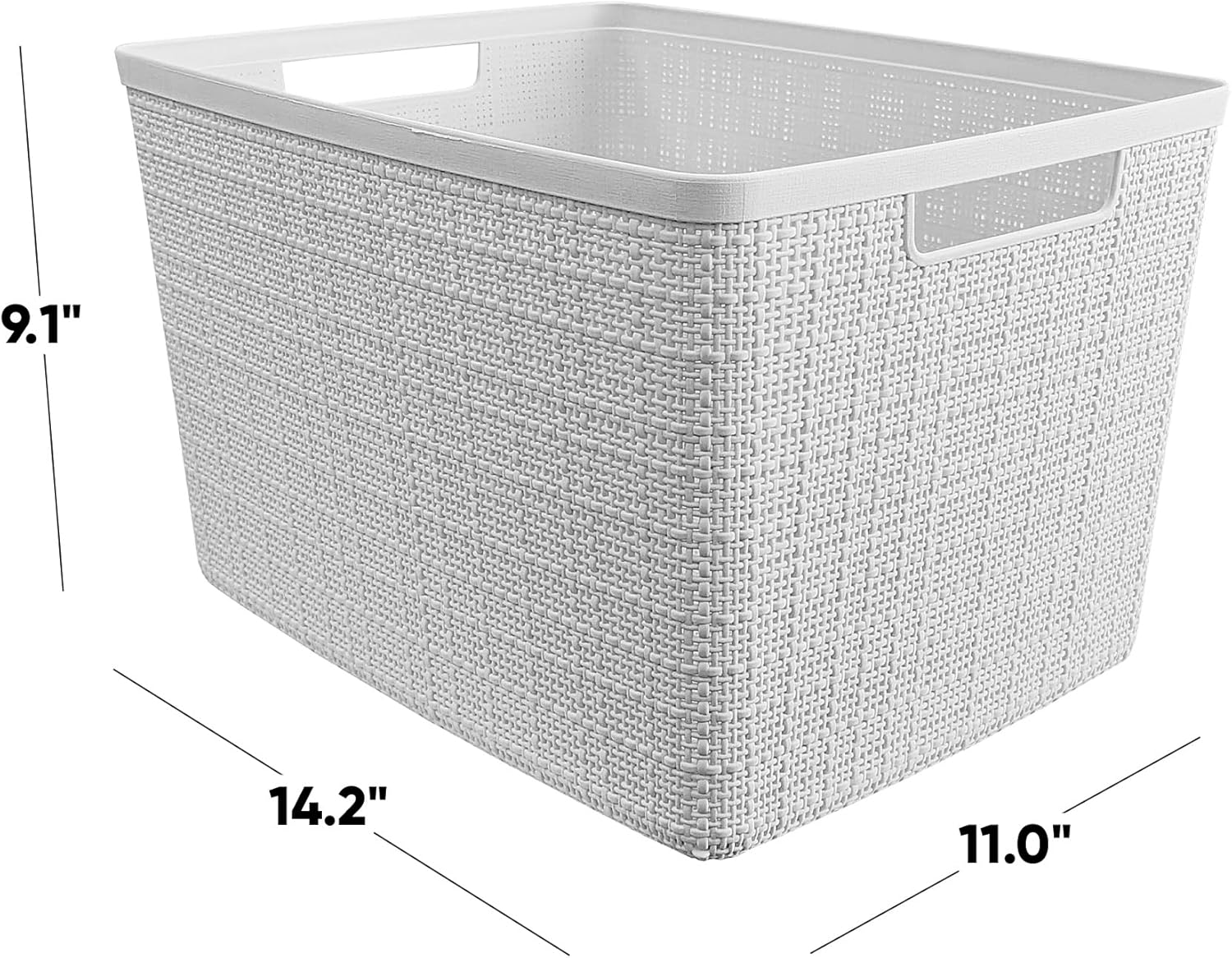 Curver Set of 4 Jute Large Decorative Plastic Organization and Storage Baskets, Perfect Bins for Home Office, Closet Shelves, Kitchen Pantry and All Bedroom Essentials, White