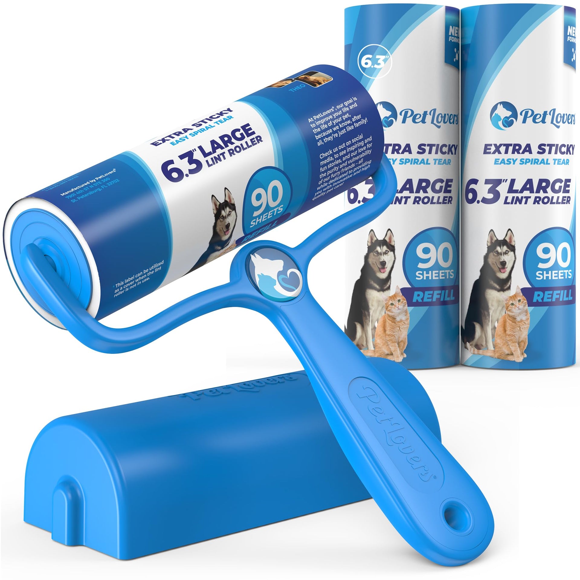 6.3" Large Lint Roller for Pet Hair Extra Sticky 270 Sheets