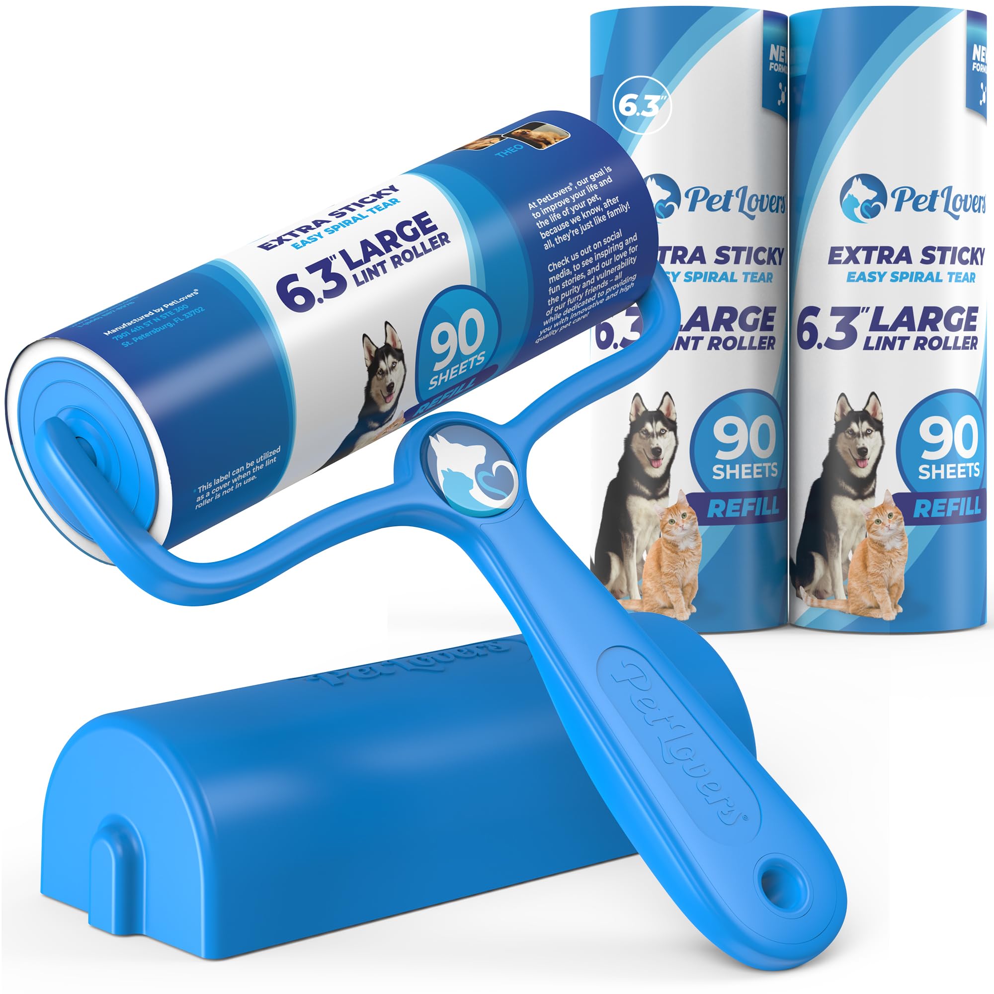 6.3" Large Lint Roller for Pet Hair Extra Sticky 270 Sheets