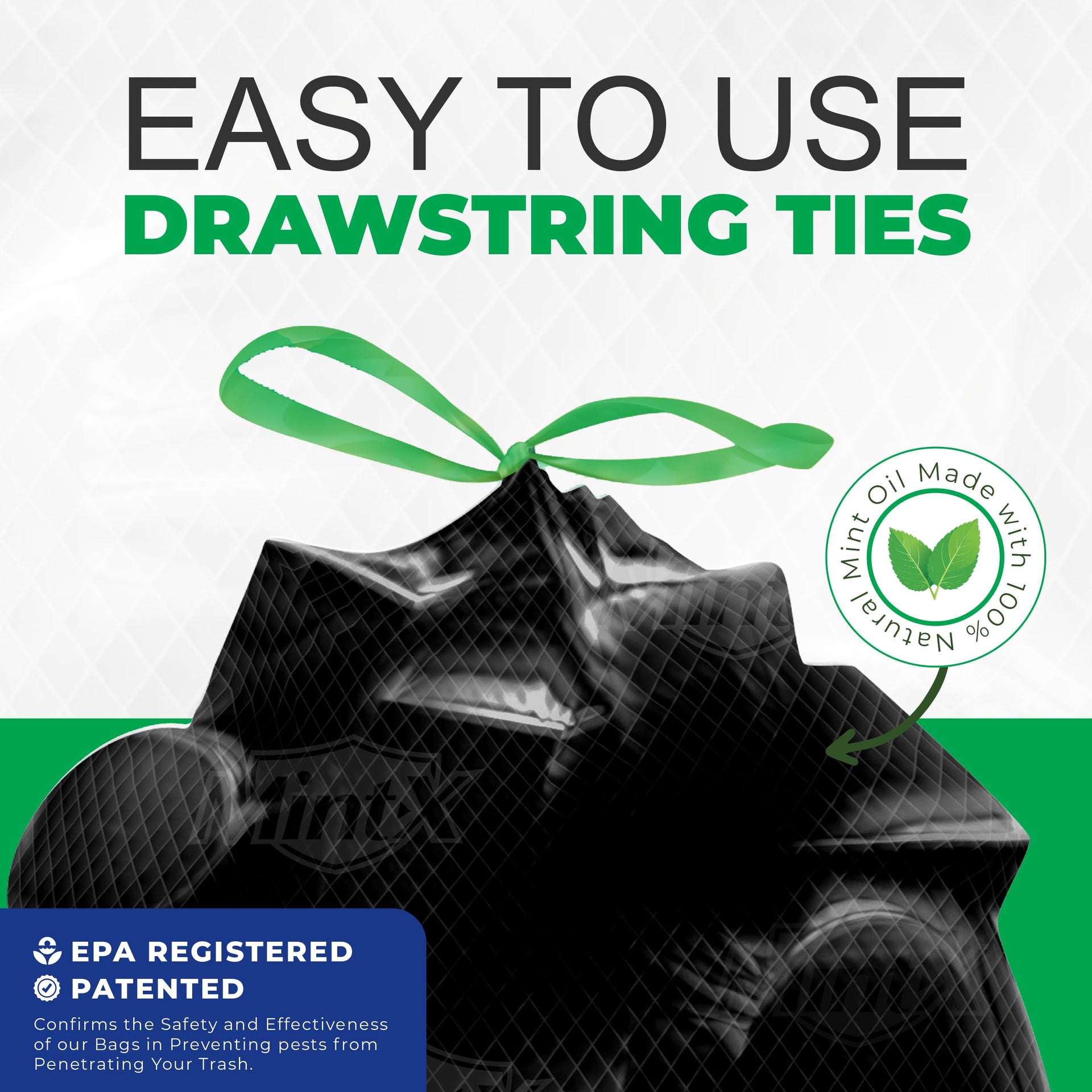 Rodent Repellent Outdoor Home and Industrial Trash Bags with Drawstring & Mint (90 Count)