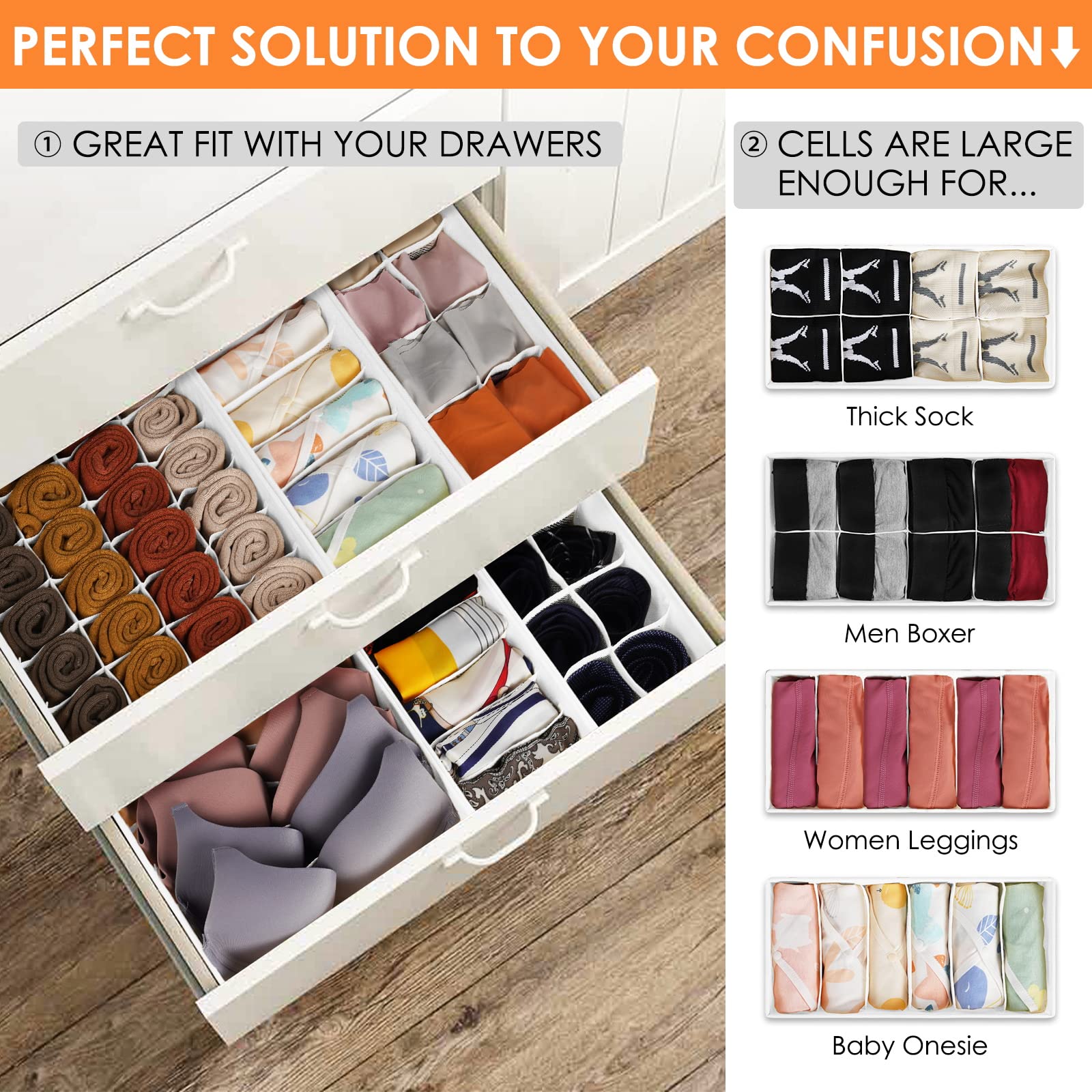 6 Pack Sock Underwear Drawer Organizer Dividers (6 Count)
