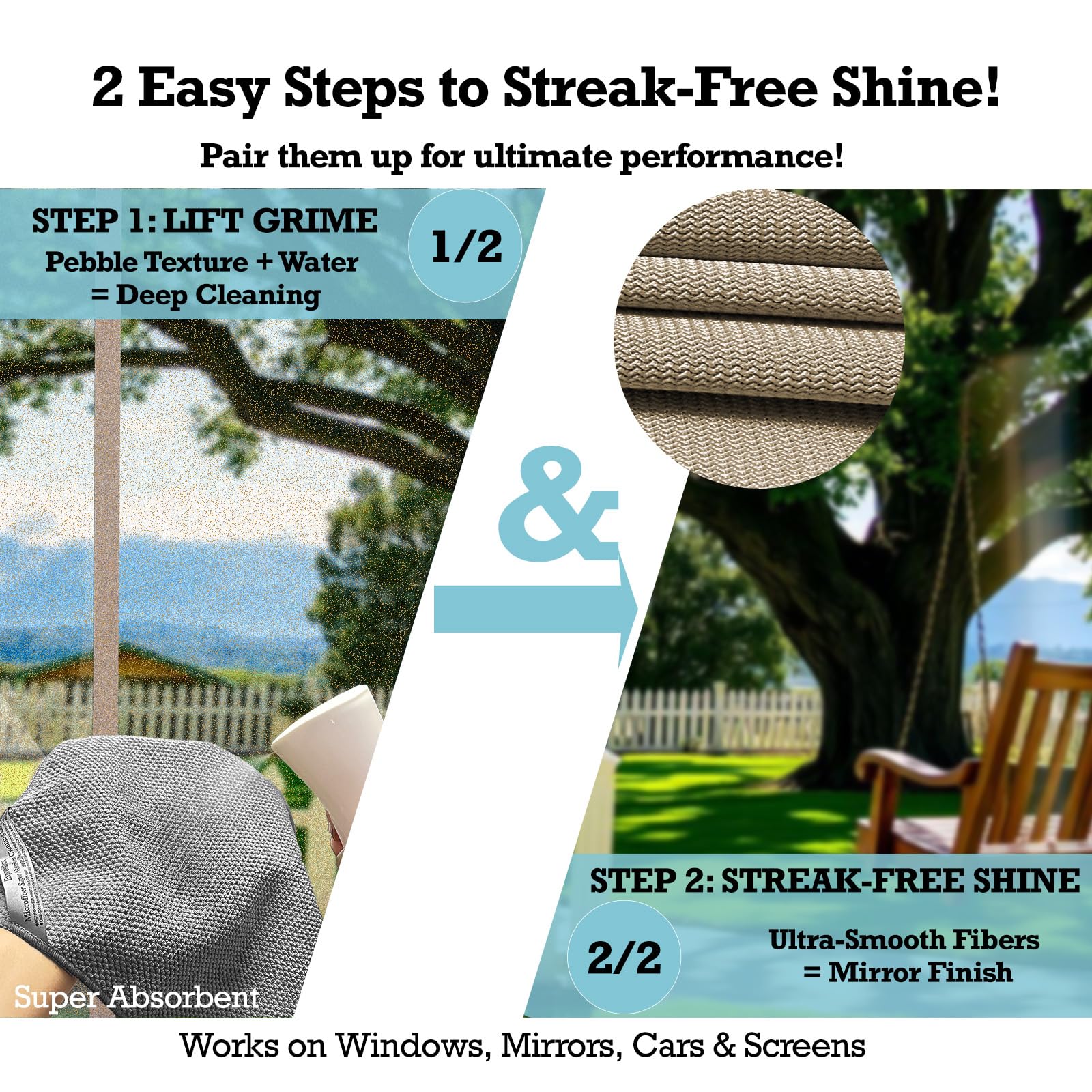3 Pack Microfiber Glass Cleaning Cloths for Windows & Mirrors (3 Count)