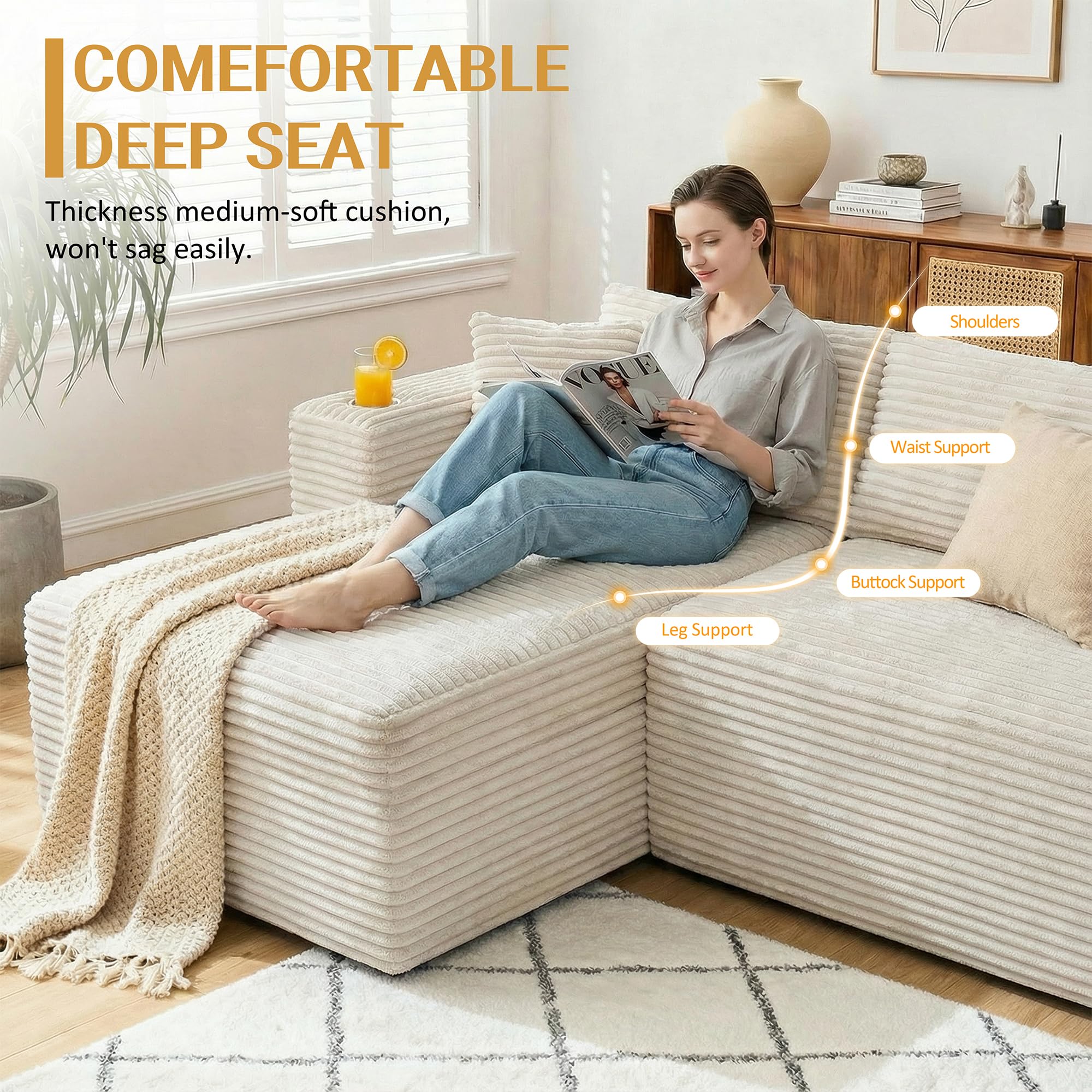 103" Modular Sectional Sofa for Small Spaces