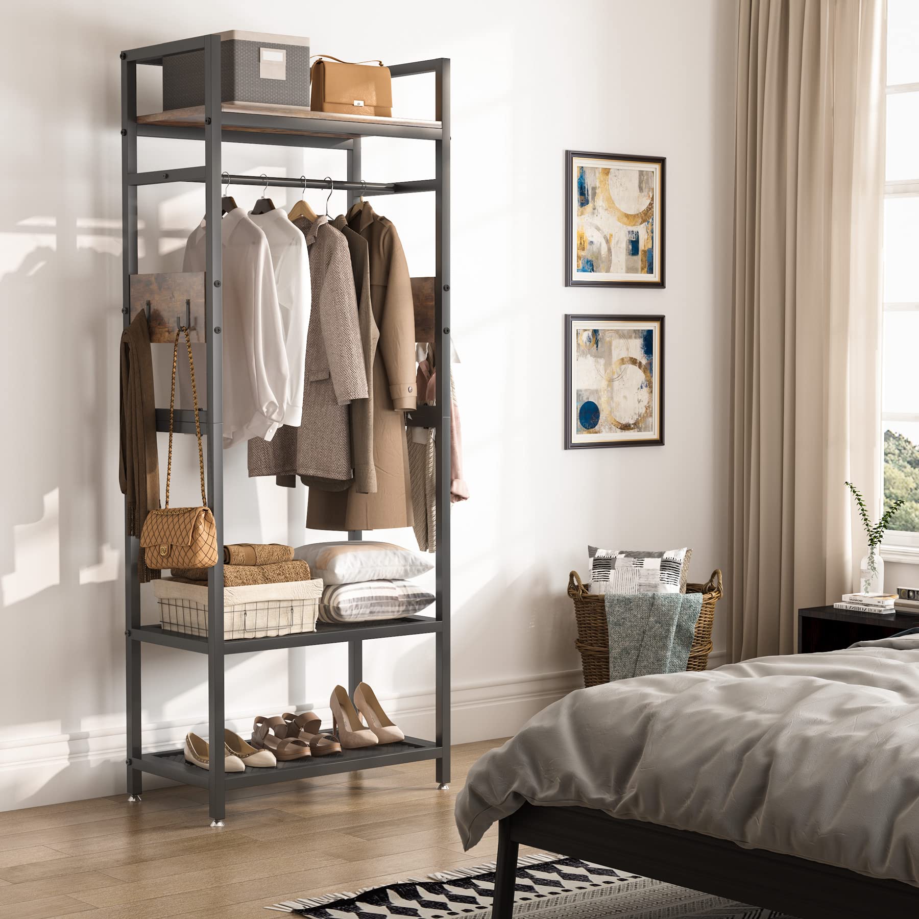 Small Heavy Duty Clothes Rack with Shelf and Hanging Rod